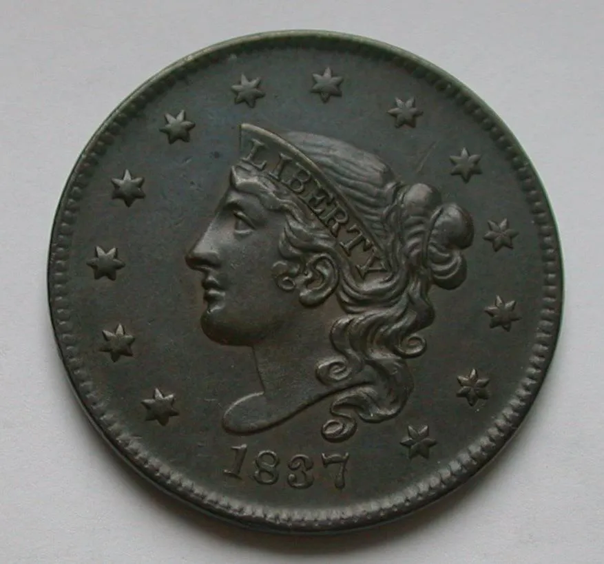 1837 Large Cent AU-50
