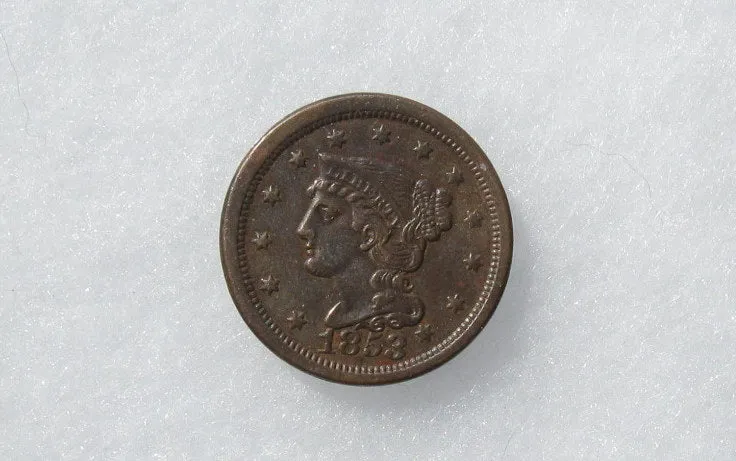 1853 Large Cent AU-50
