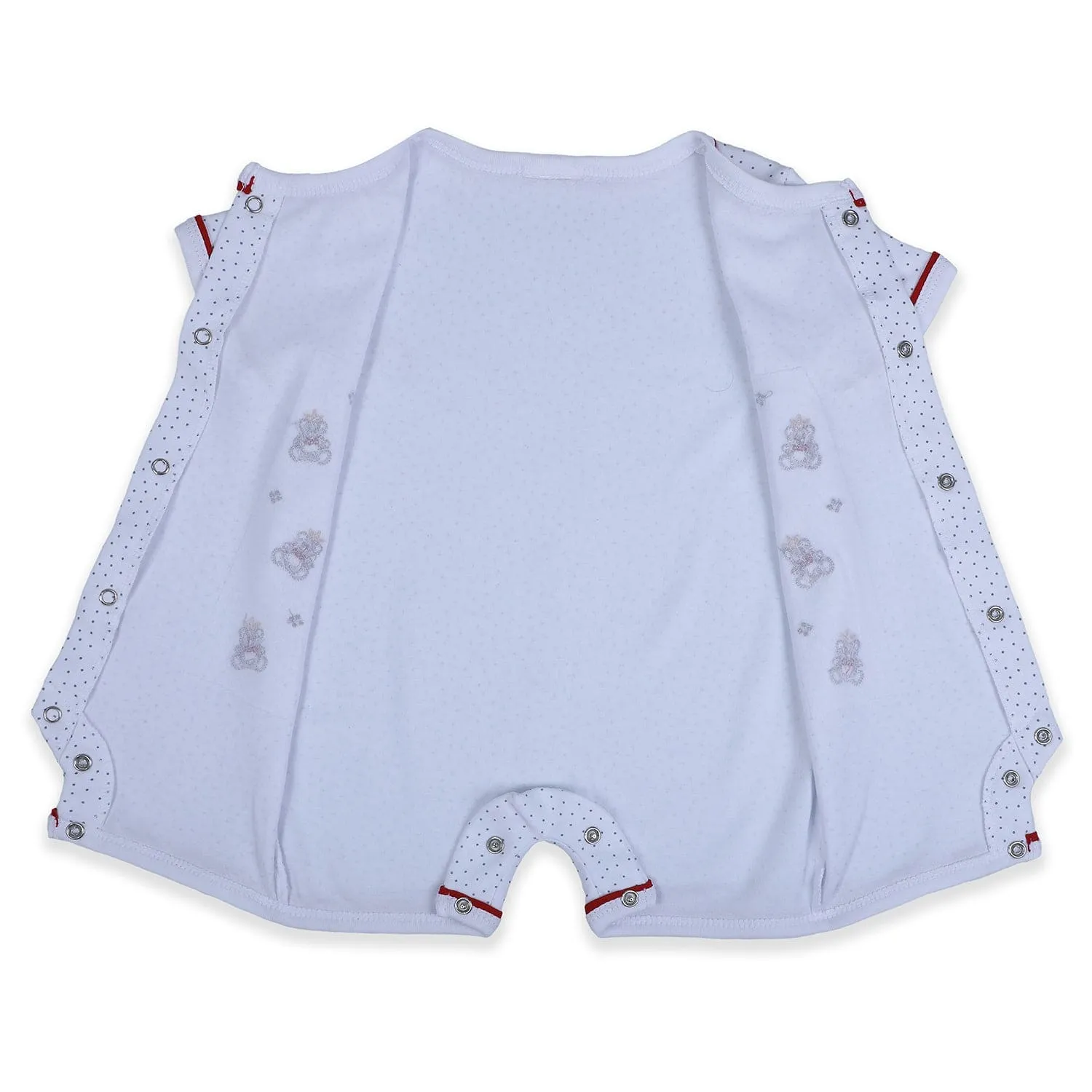 Baby Moo Star Teddy Embroidered Soft Cotton Short Romper - White