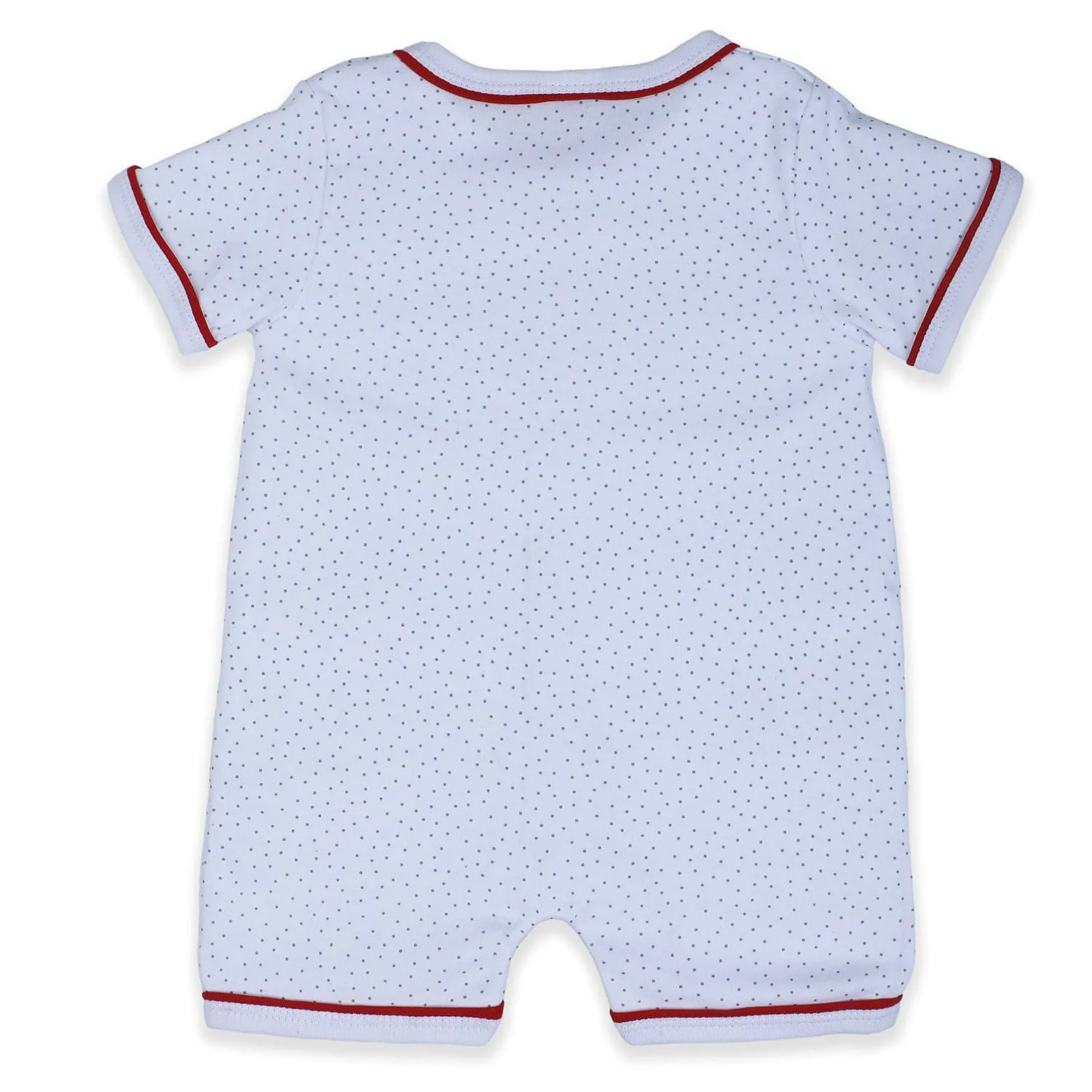 Baby Moo Star Teddy Embroidered Soft Cotton Short Romper - White