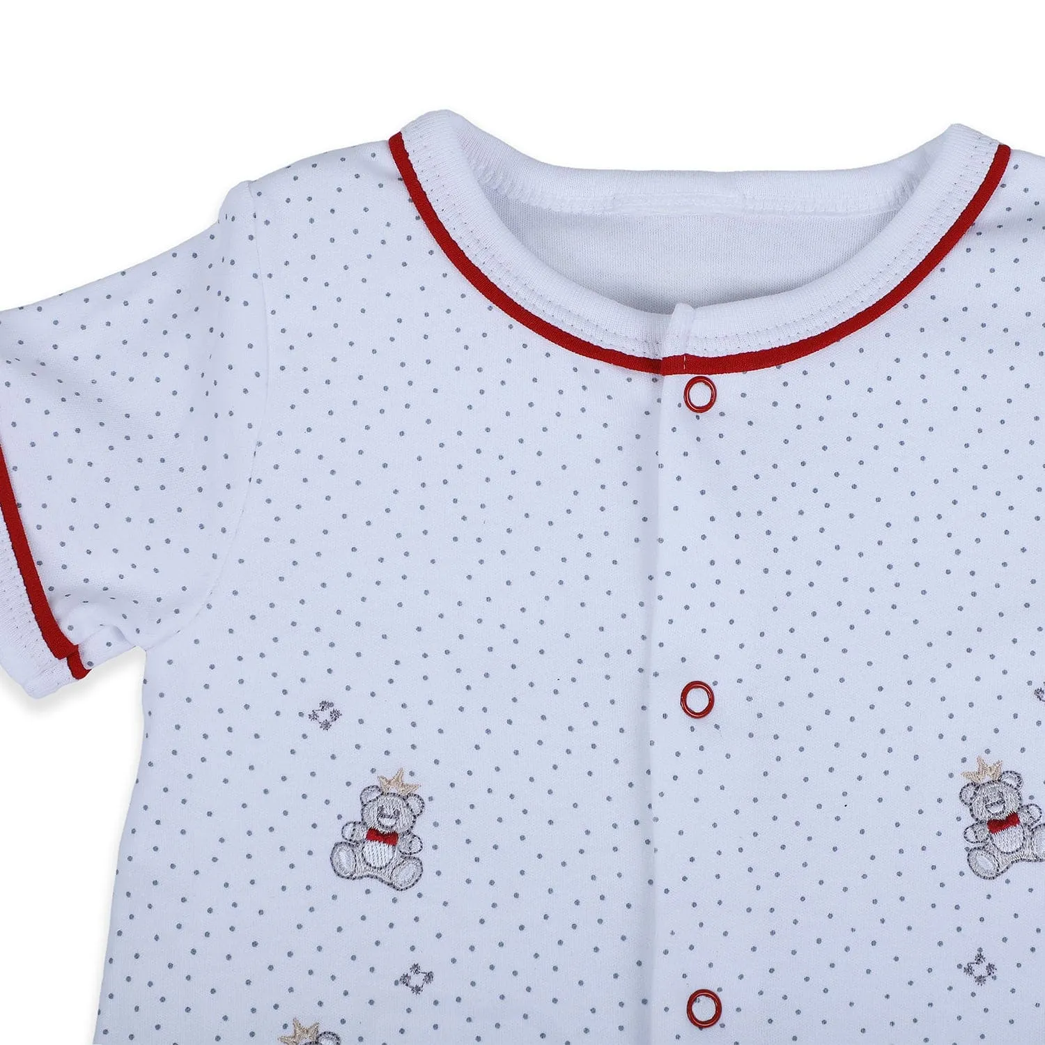 Baby Moo Star Teddy Embroidered Soft Cotton Short Romper - White