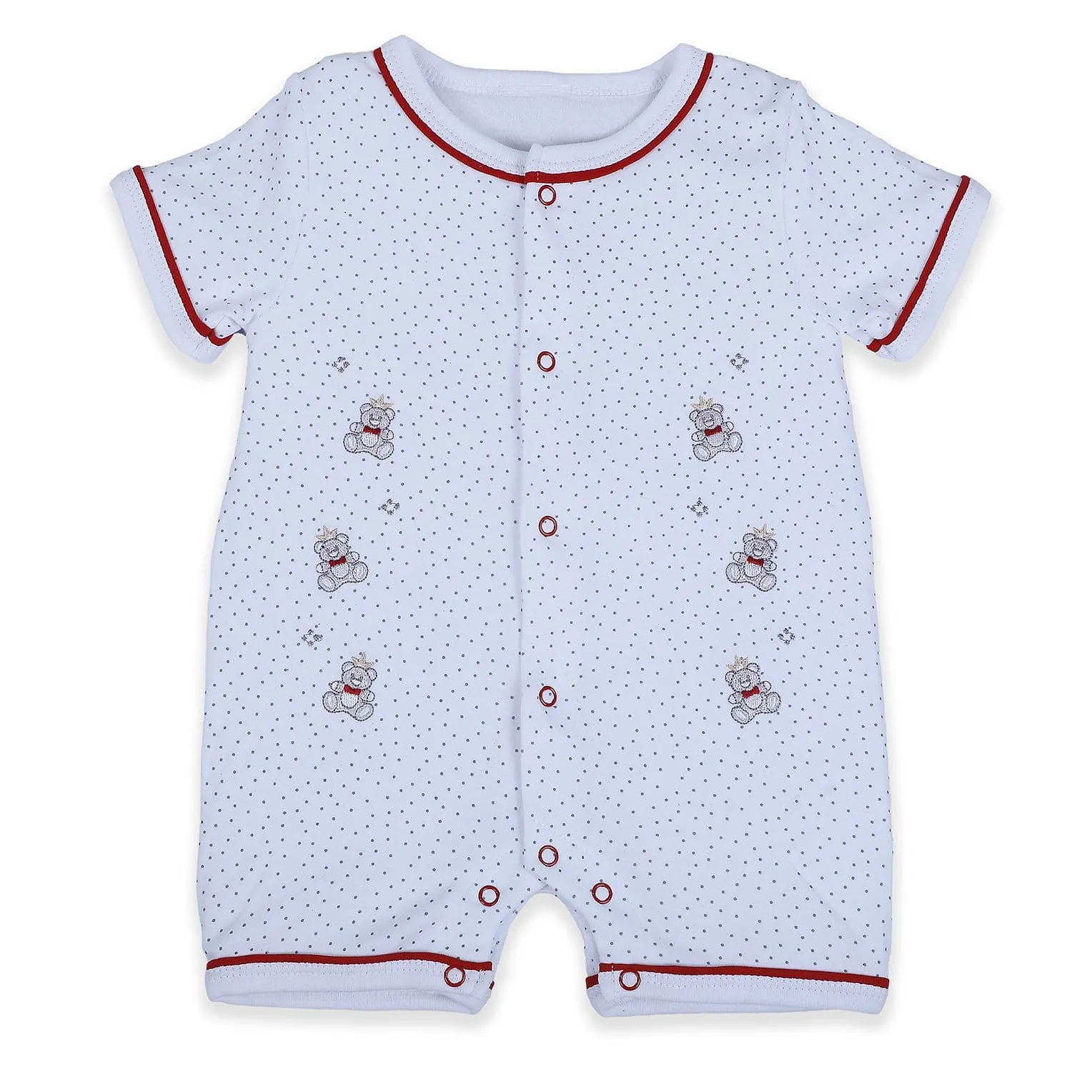 Baby Moo Star Teddy Embroidered Soft Cotton Short Romper - White