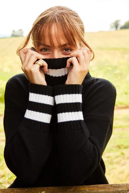 Birdie Funnel Neck in Black & Soft Cream
