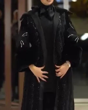 Black Plush Printed Coat