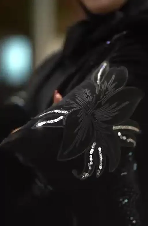 Black Plush Printed Coat