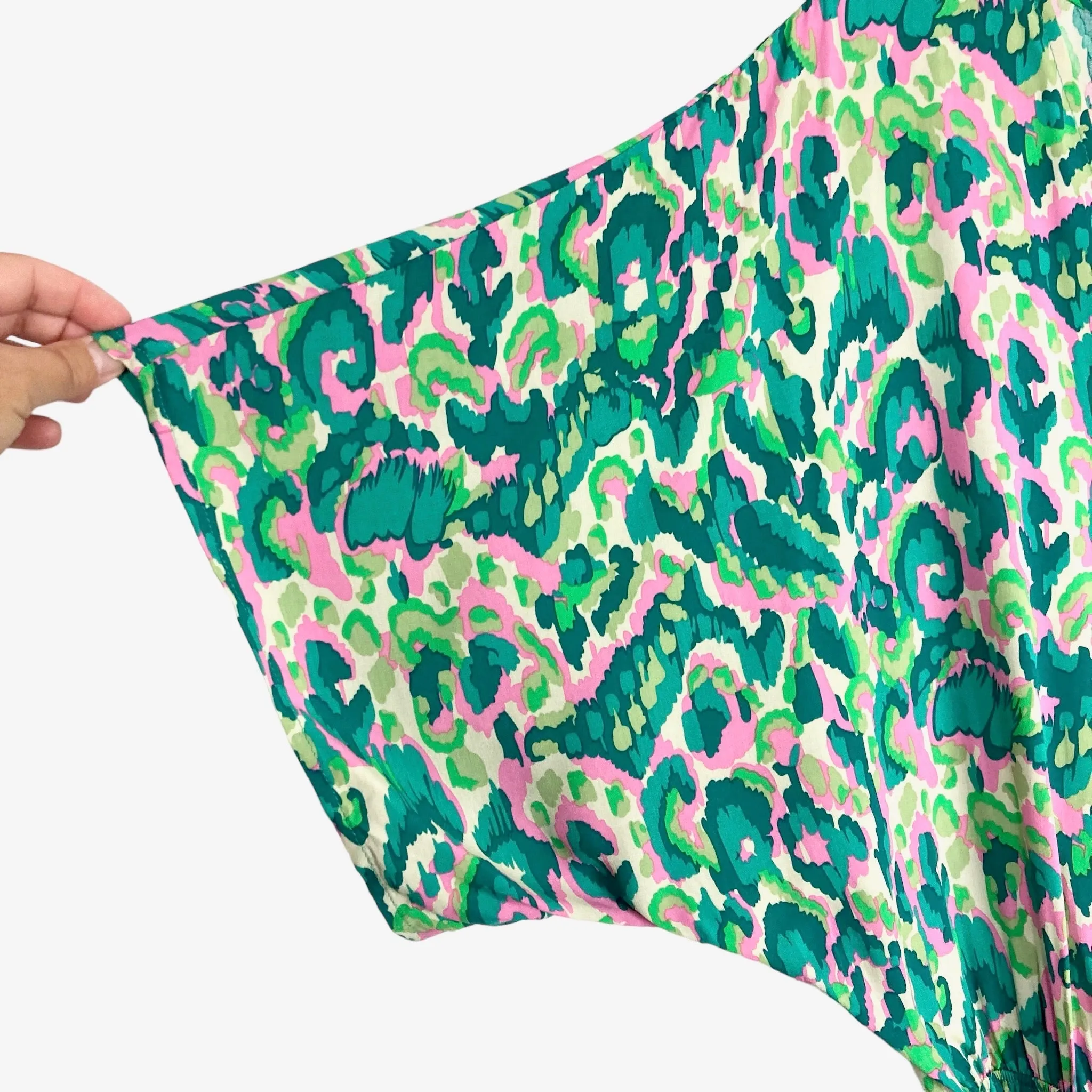Cupshe Green/Pink Patterned with Snap Front and Tie Belt Romper- Size S