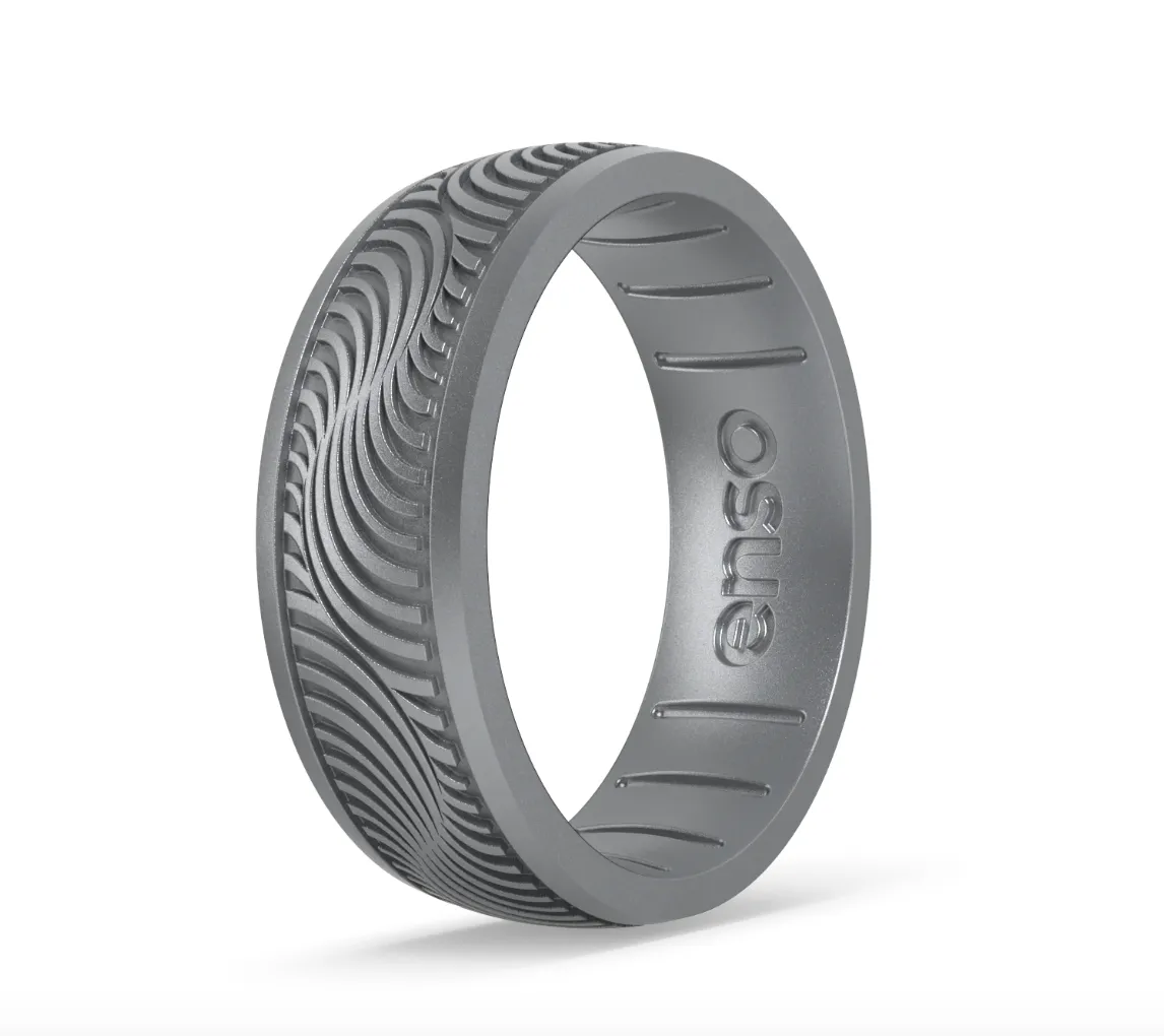 Etched Tides Silicone Ring: Silver