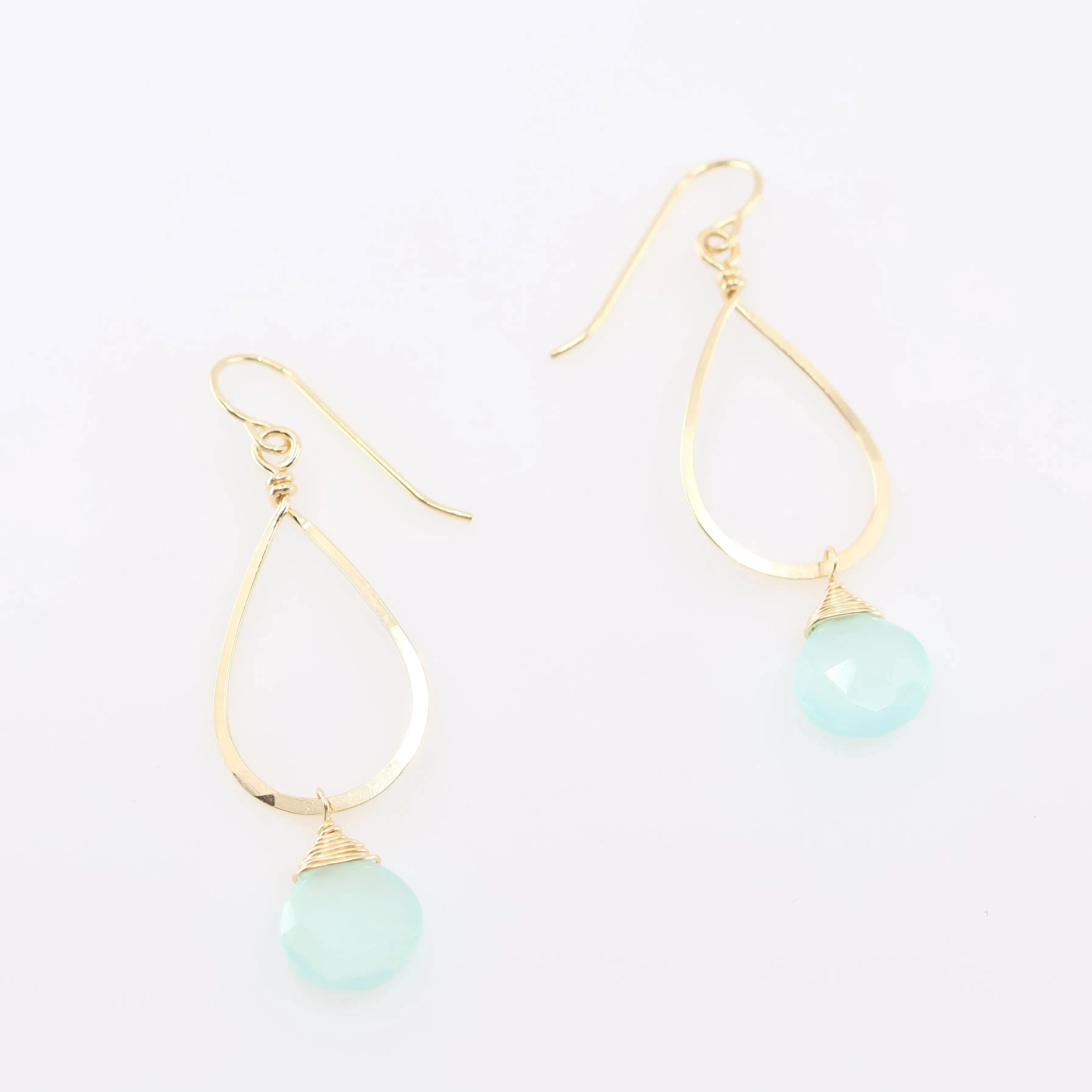Forged Long Teardrop Earrings with Aqua Chalcedony