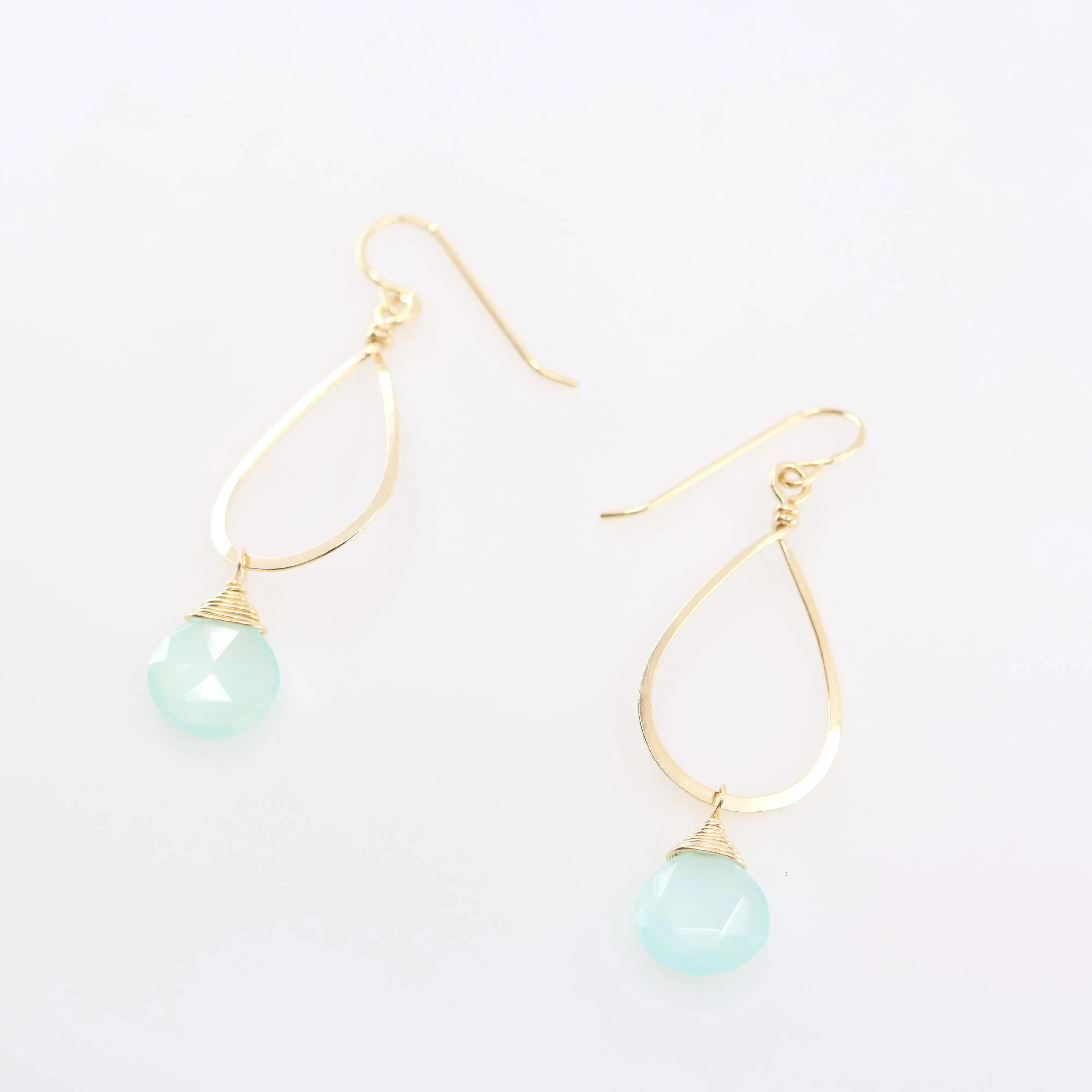 Forged Long Teardrop Earrings with Aqua Chalcedony