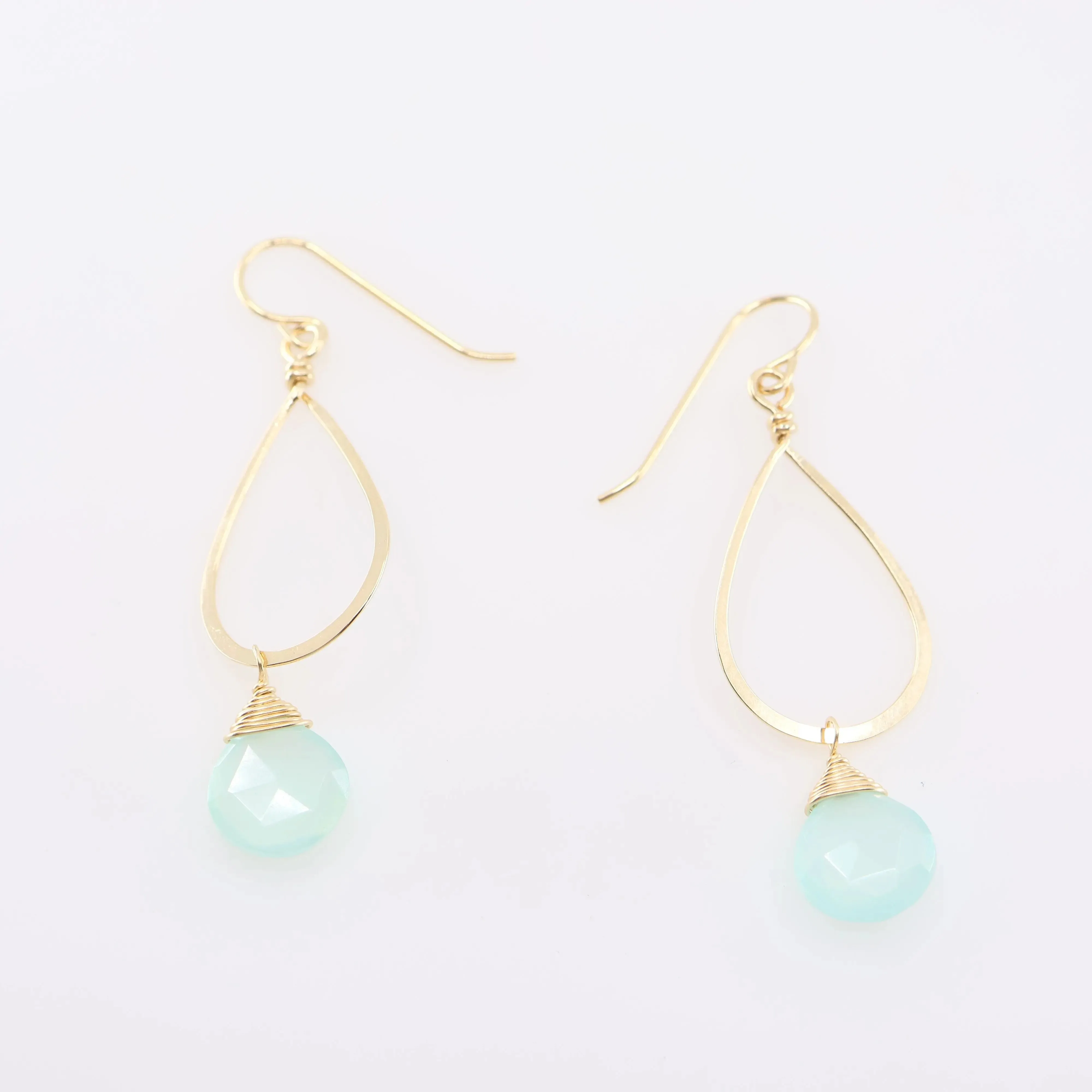 Forged Long Teardrop Earrings with Aqua Chalcedony