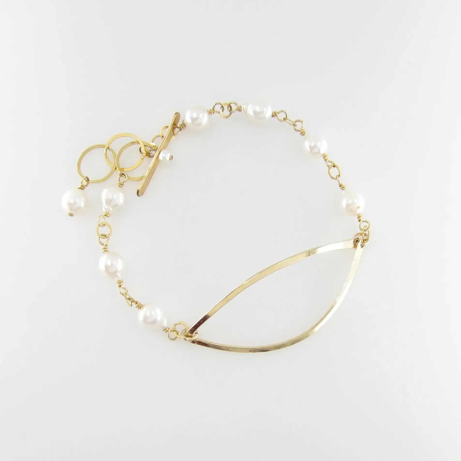 Forged Marquis Link and Baby Baroque Pearl Toggle Clasp Bracelet