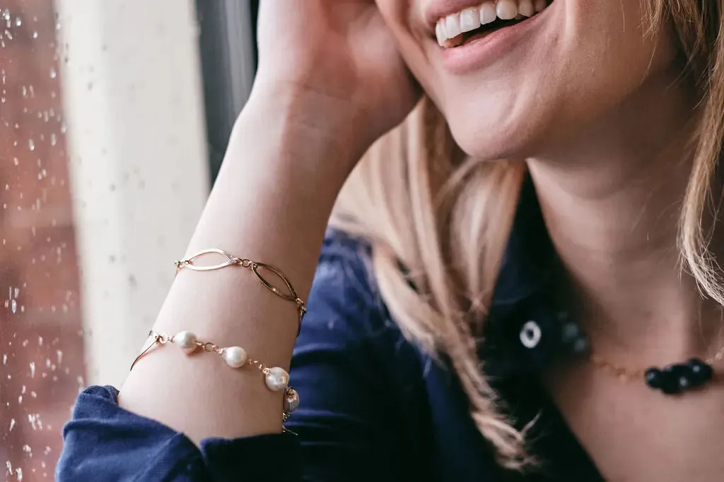 Forged Marquis Link and Baby Baroque Pearl Toggle Clasp Bracelet