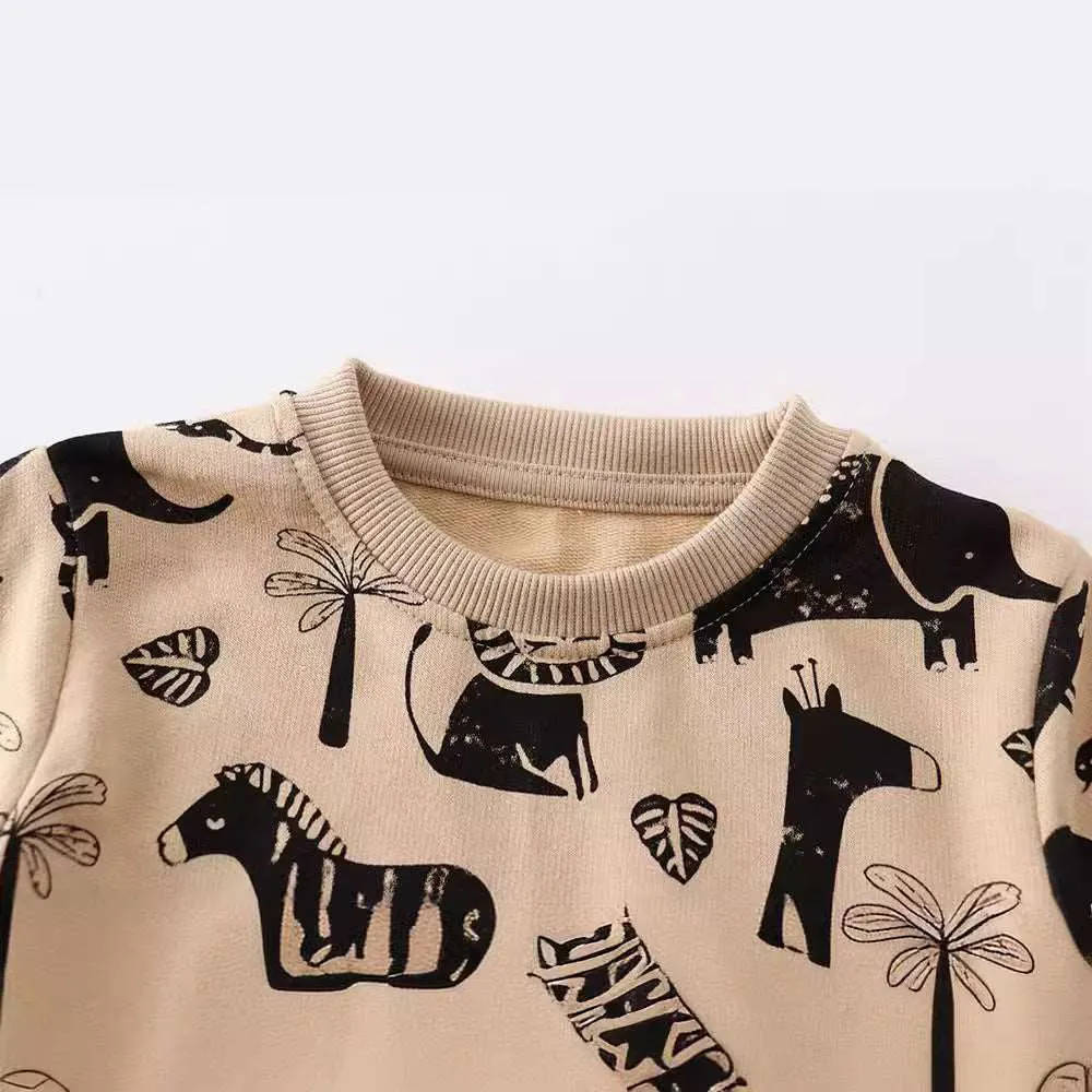 Kids Cotton Long Sleeve Animal Print Sweatshirt