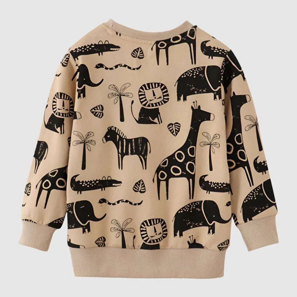 Kids Cotton Long Sleeve Animal Print Sweatshirt