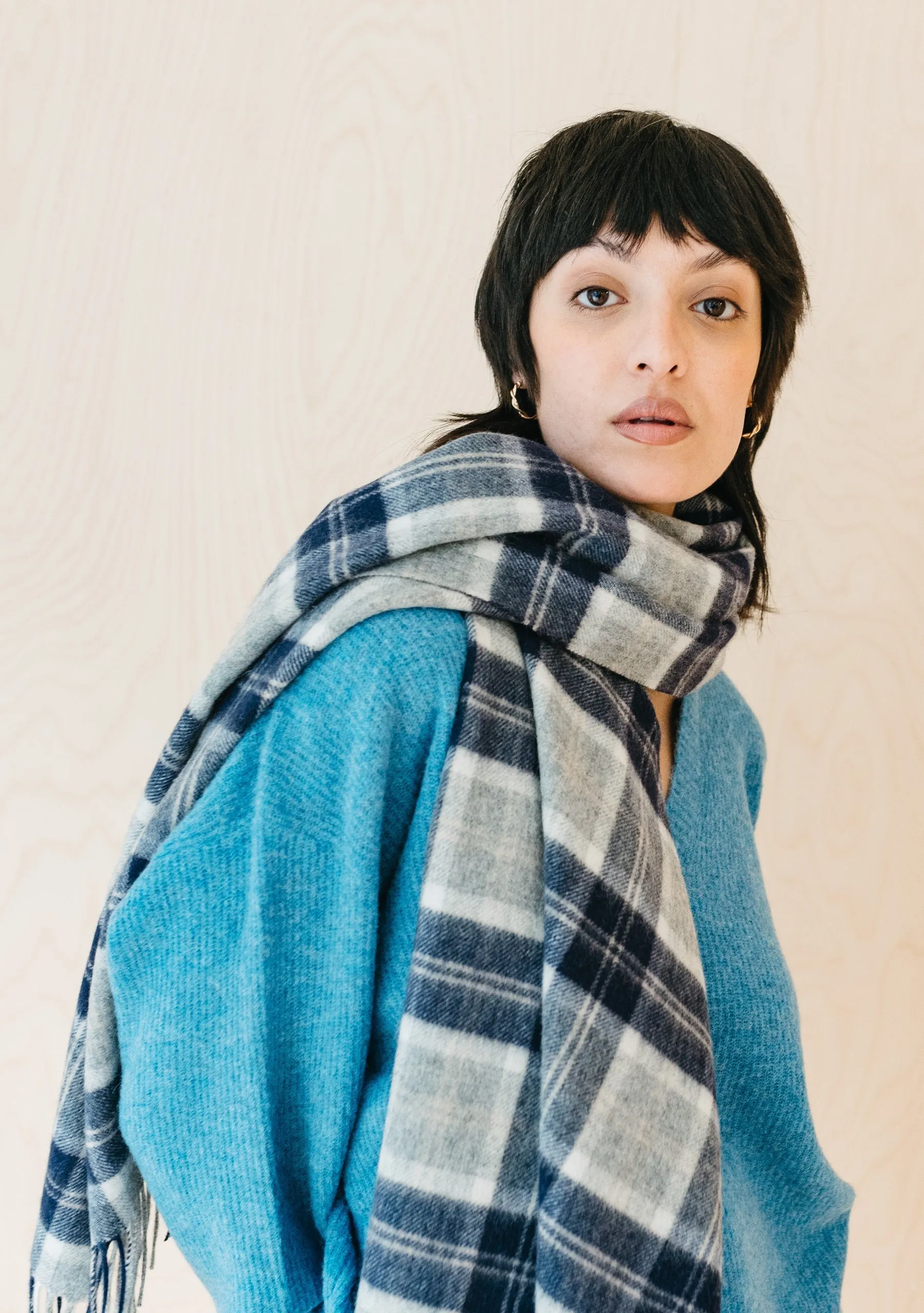 Lambswool Blanket Scarf in Bannockbane Silver Tartan