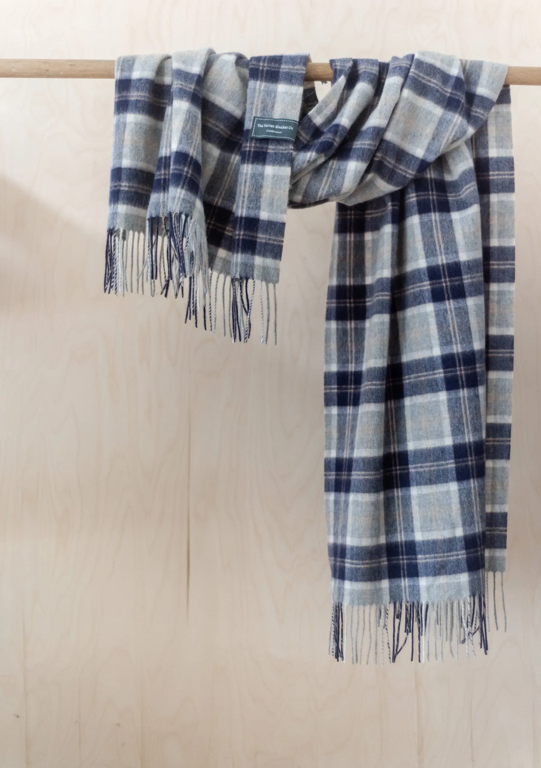 Lambswool Blanket Scarf in Bannockbane Silver Tartan