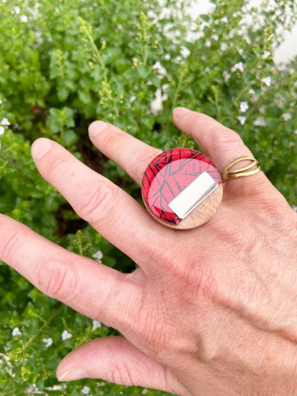 Large Statement Cocktail Ring in Red & Black