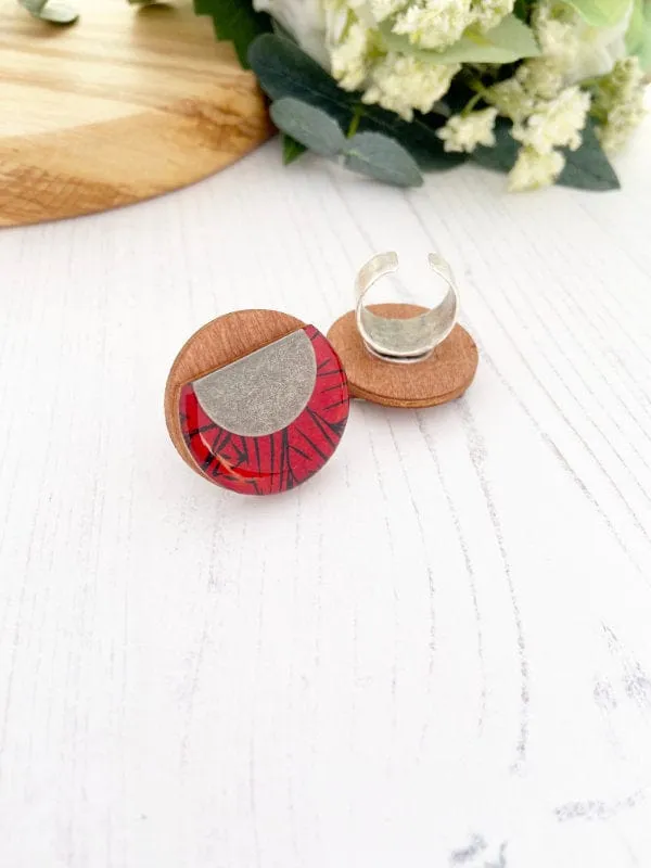 Large Statement Cocktail Ring in Red & Black