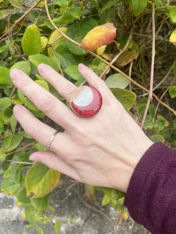 Large Statement Cocktail Ring in Red & Black