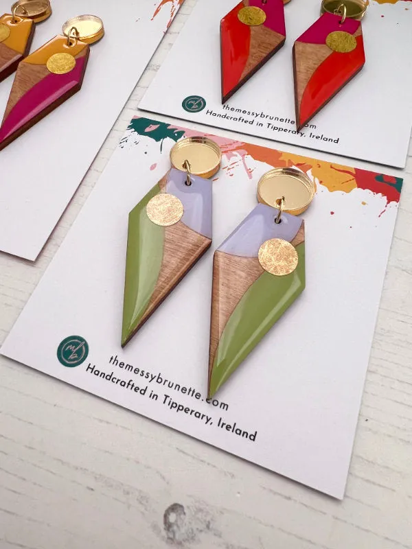 Long Drop Geometric Earrings in 3 Colourways