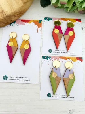 Long Drop Geometric Earrings in 3 Colourways