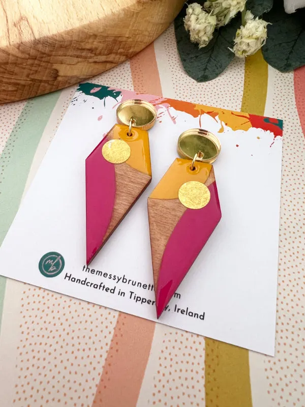Long Drop Geometric Earrings in 3 Colourways