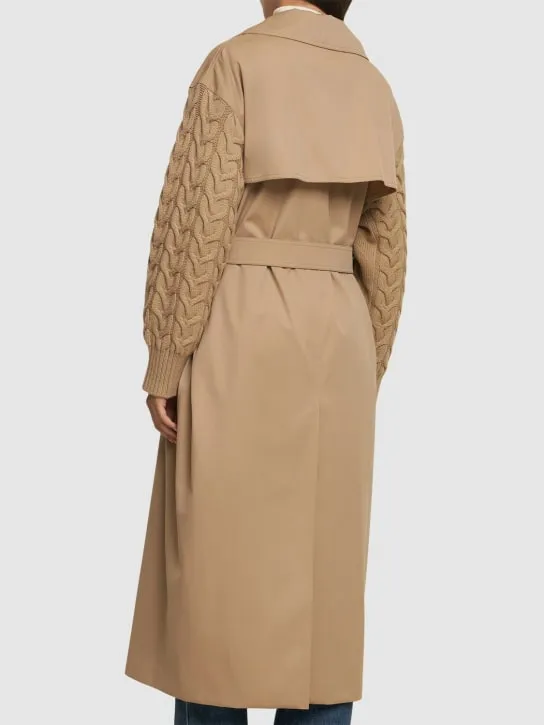Max Mara   Cicladi wool knit &amp; cotton long coat 