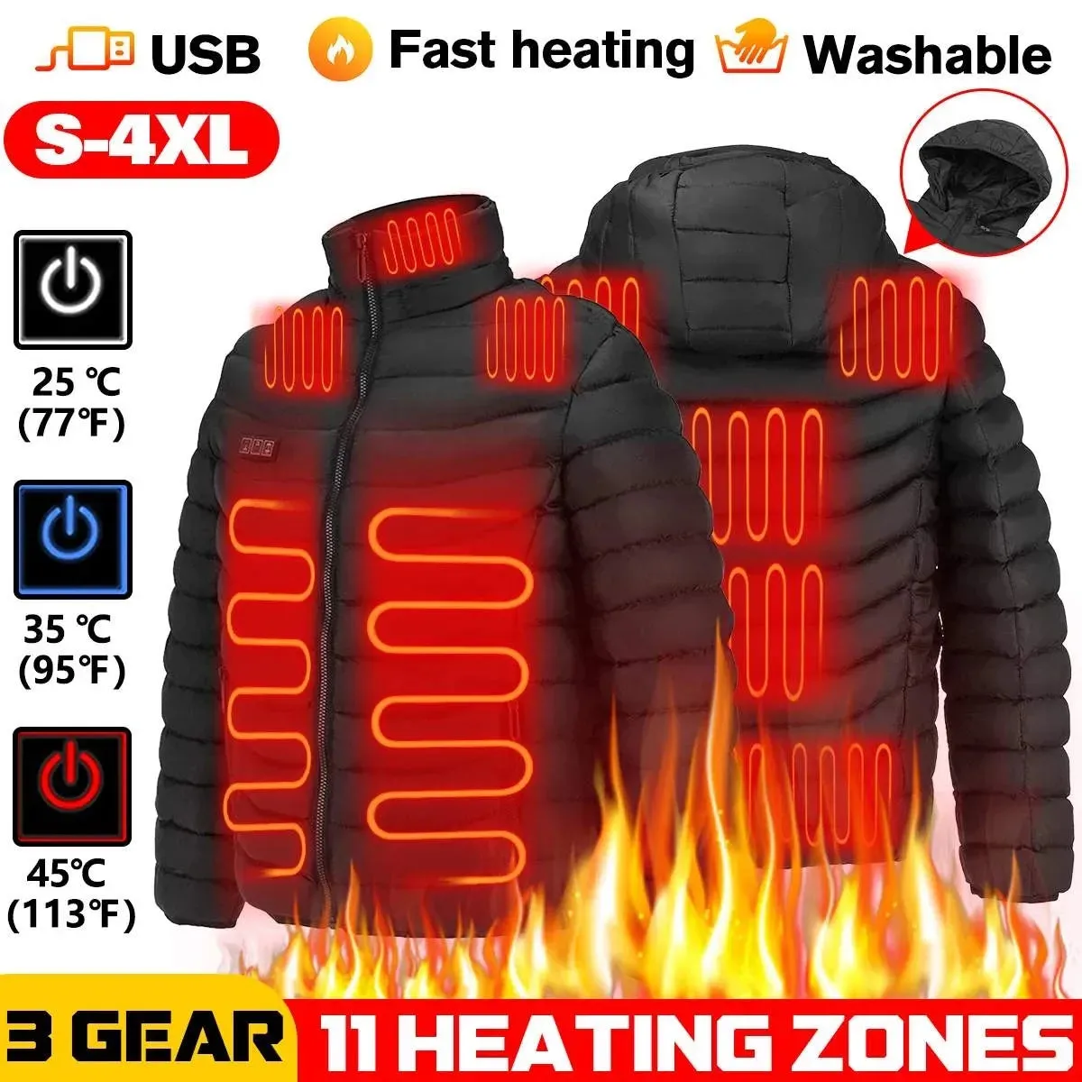 Men Winter Warm USB Heating Jackets Smart