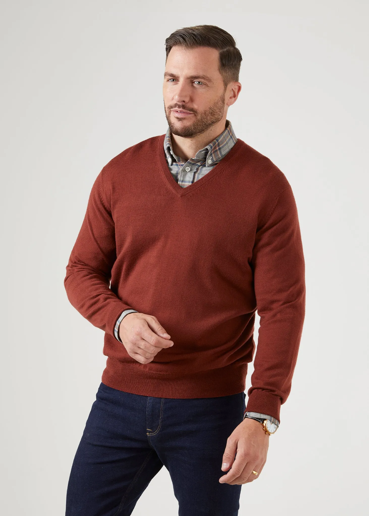 Millbreck Men's Merino Wool Jumper in Rusty - Regular Fit