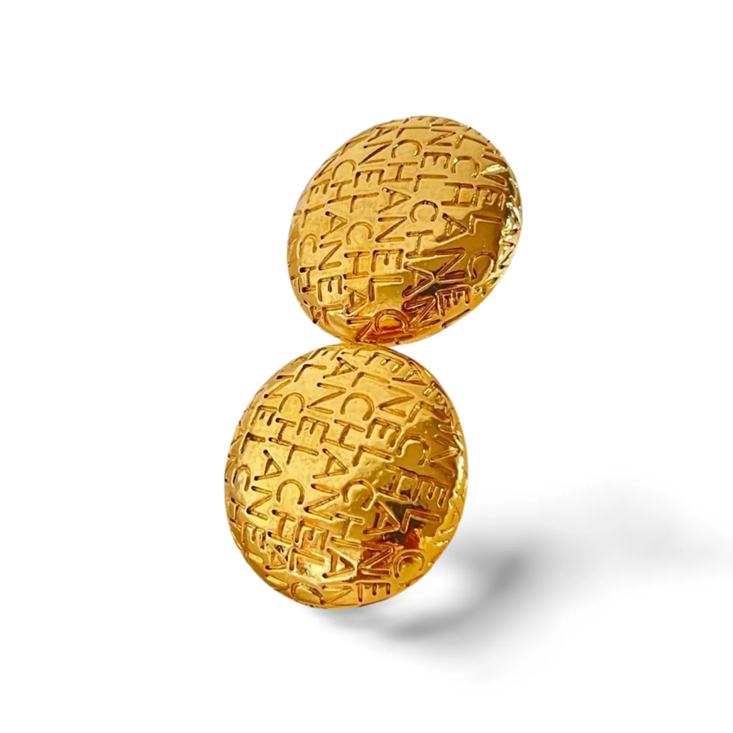 MINT. Vintage CHANEL golden round earrings with embossed Chanel letter logo. Classic vintage Chanel jewelry. 060728br7