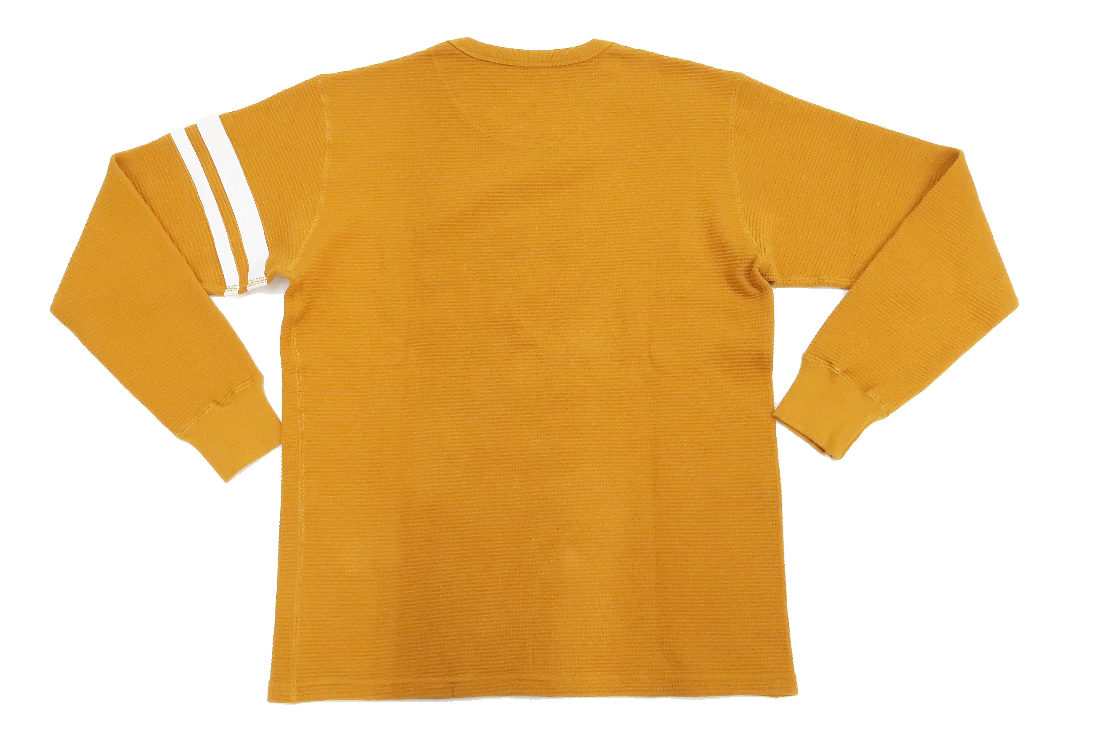 Momotaro Jeans Waffle Shirt Men's Long Sleeve Waffle-Knit Thermal T-Shirt with Stripe MZTS0079 Mustard