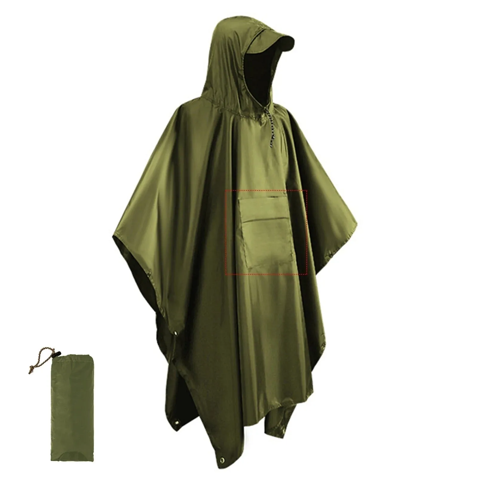 Outdoor Military Waterproof Rain Coat - 3 In 1  Lightweight Reusable Camping Hiking Raincoat Poncho for Men and Women