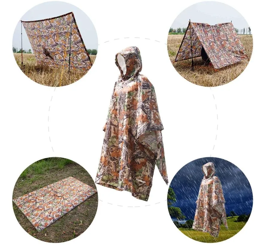 Outdoor Military Waterproof Rain Coat - 3 In 1  Lightweight Reusable Camping Hiking Raincoat Poncho for Men and Women