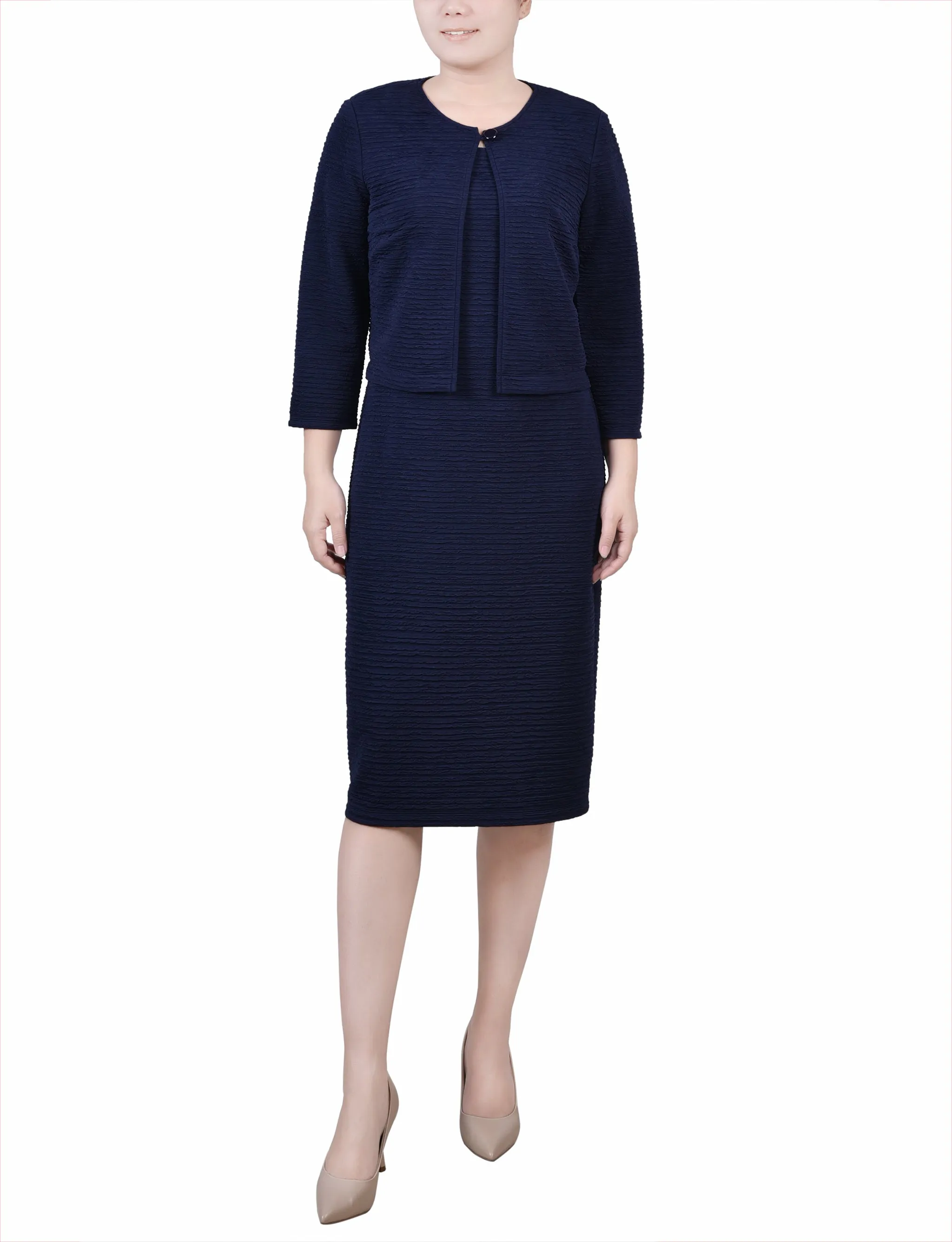 Petite Textured 3/4 Sleeve 2 Piece Dress Set