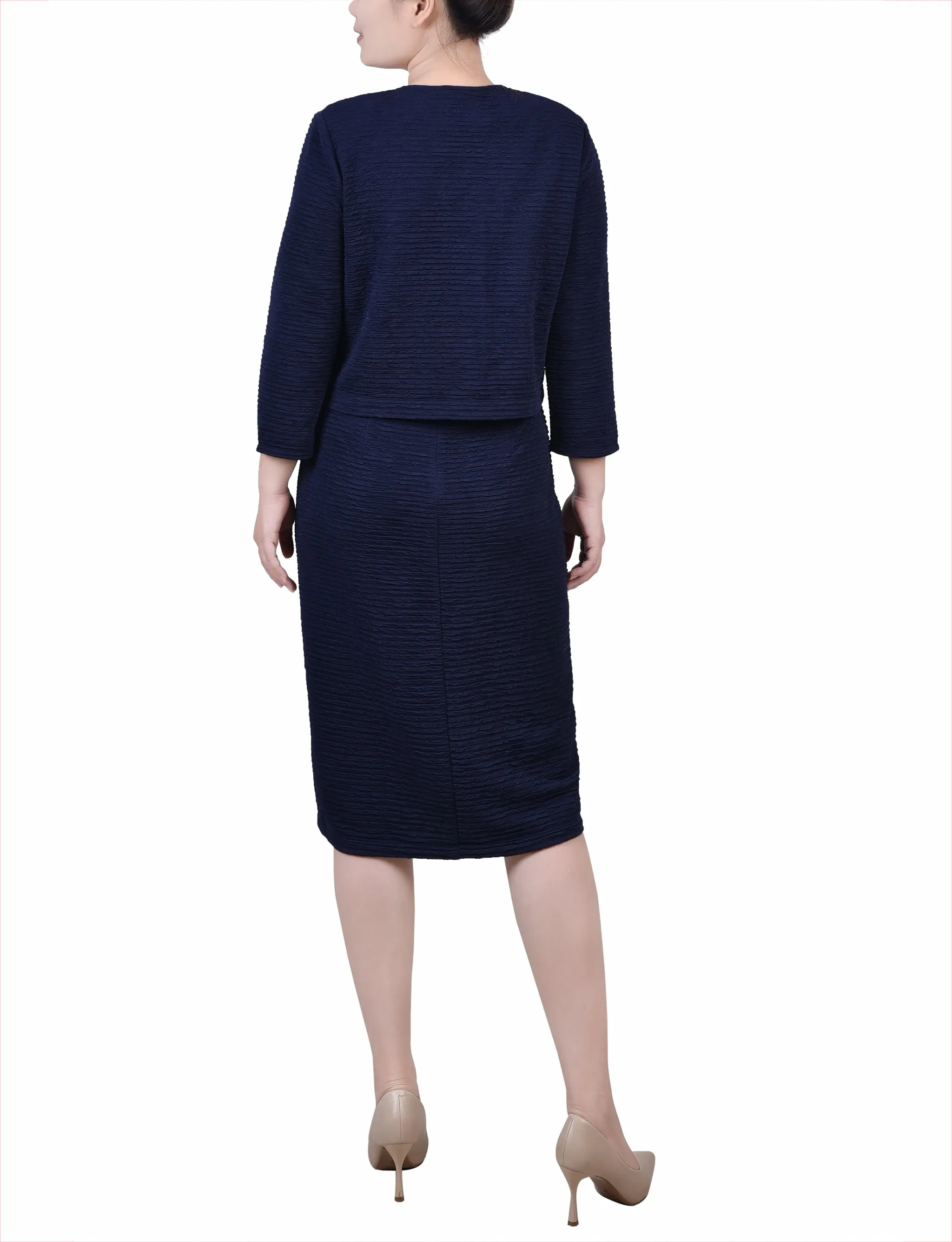 Petite Textured 3/4 Sleeve 2 Piece Dress Set