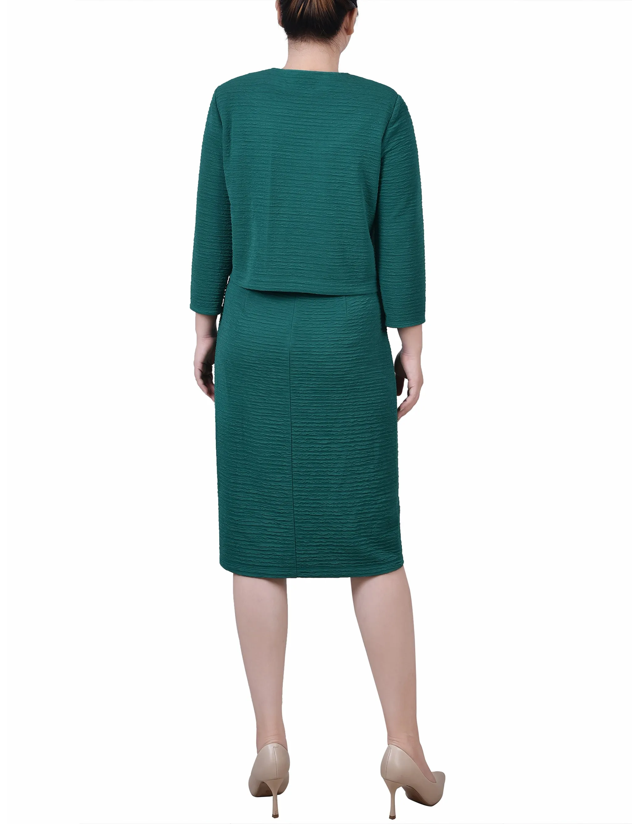 Petite Textured 3/4 Sleeve 2 Piece Dress Set