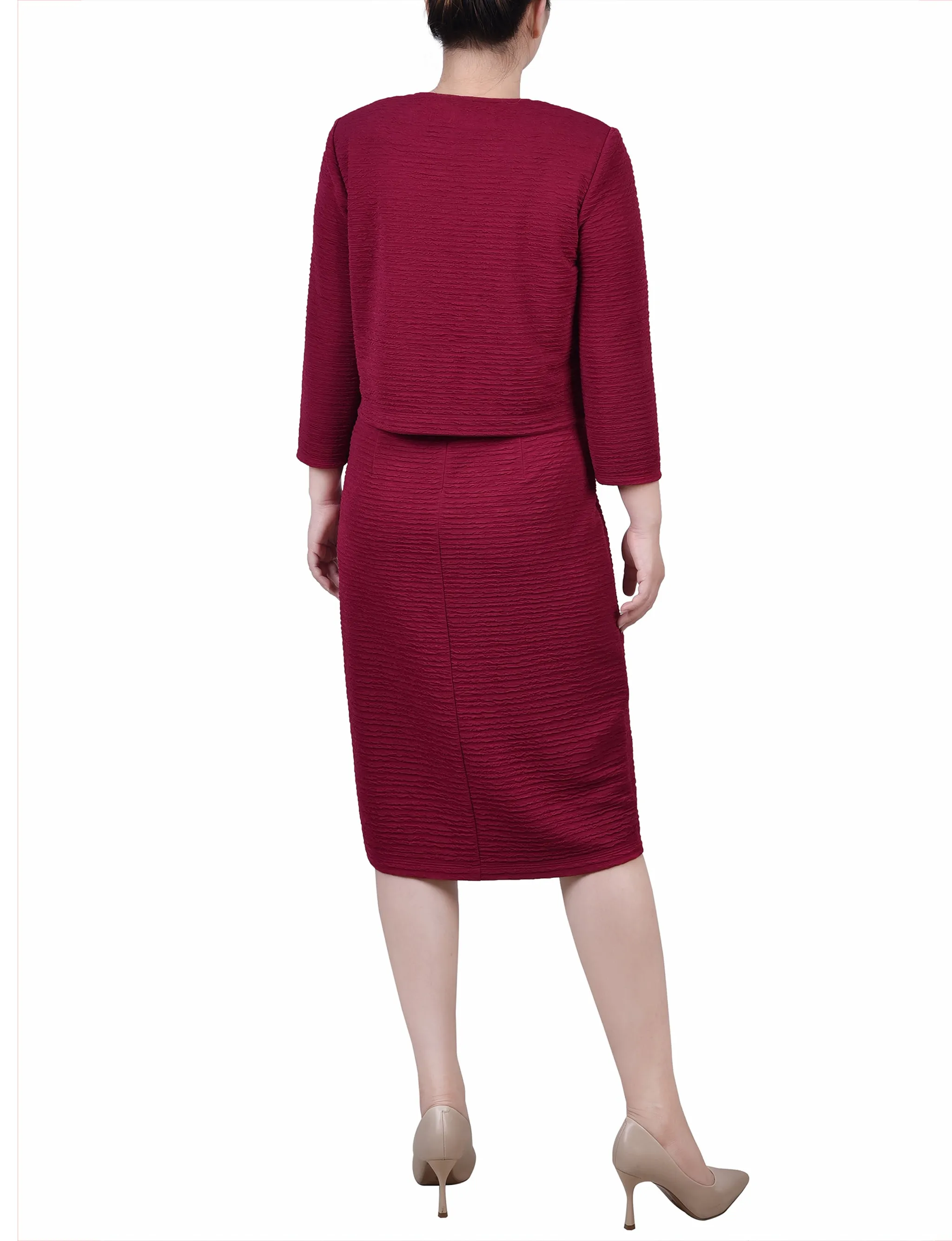 Petite Textured 3/4 Sleeve 2 Piece Dress Set