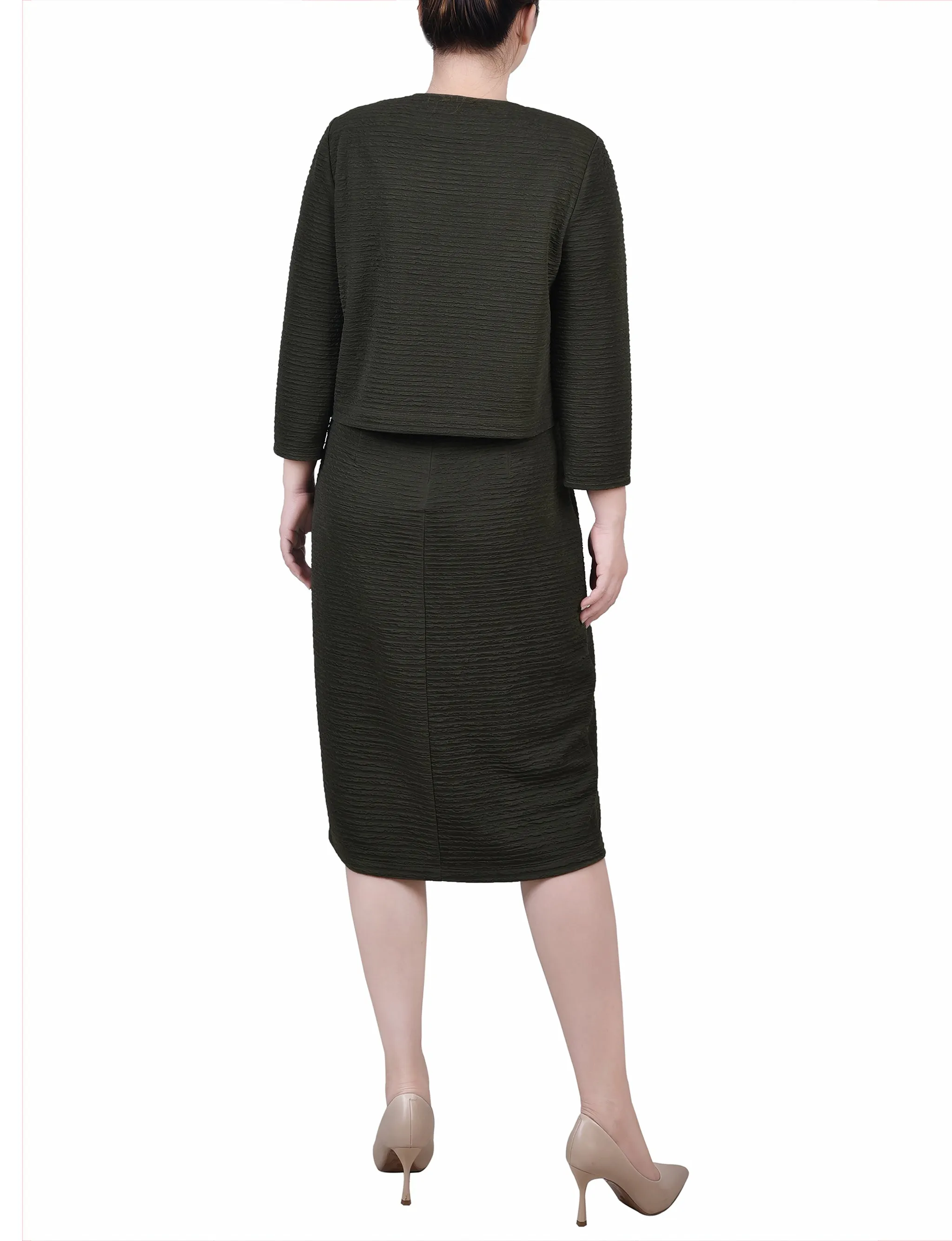 Petite Textured 3/4 Sleeve 2 Piece Dress Set