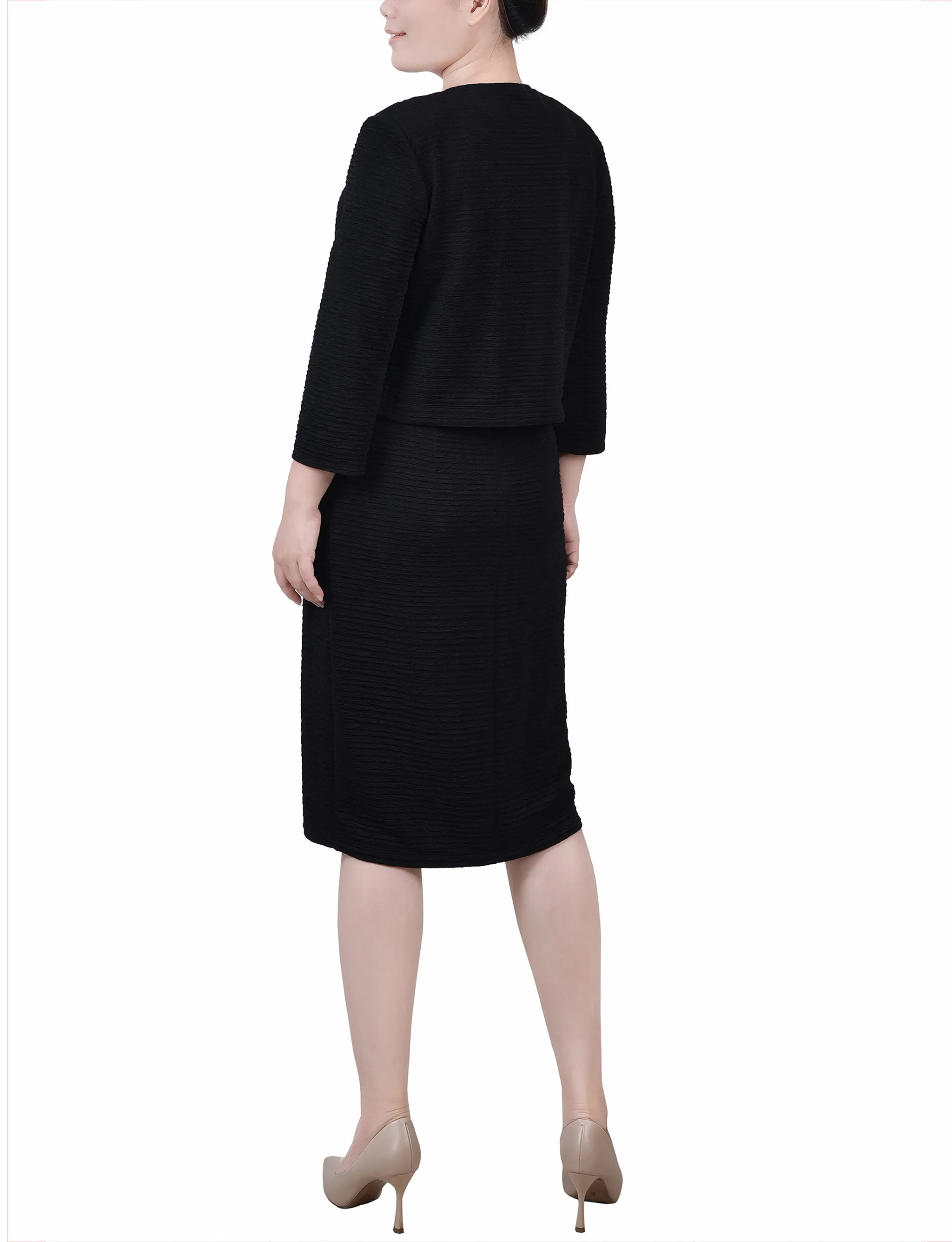 Petite Textured 3/4 Sleeve 2 Piece Dress Set