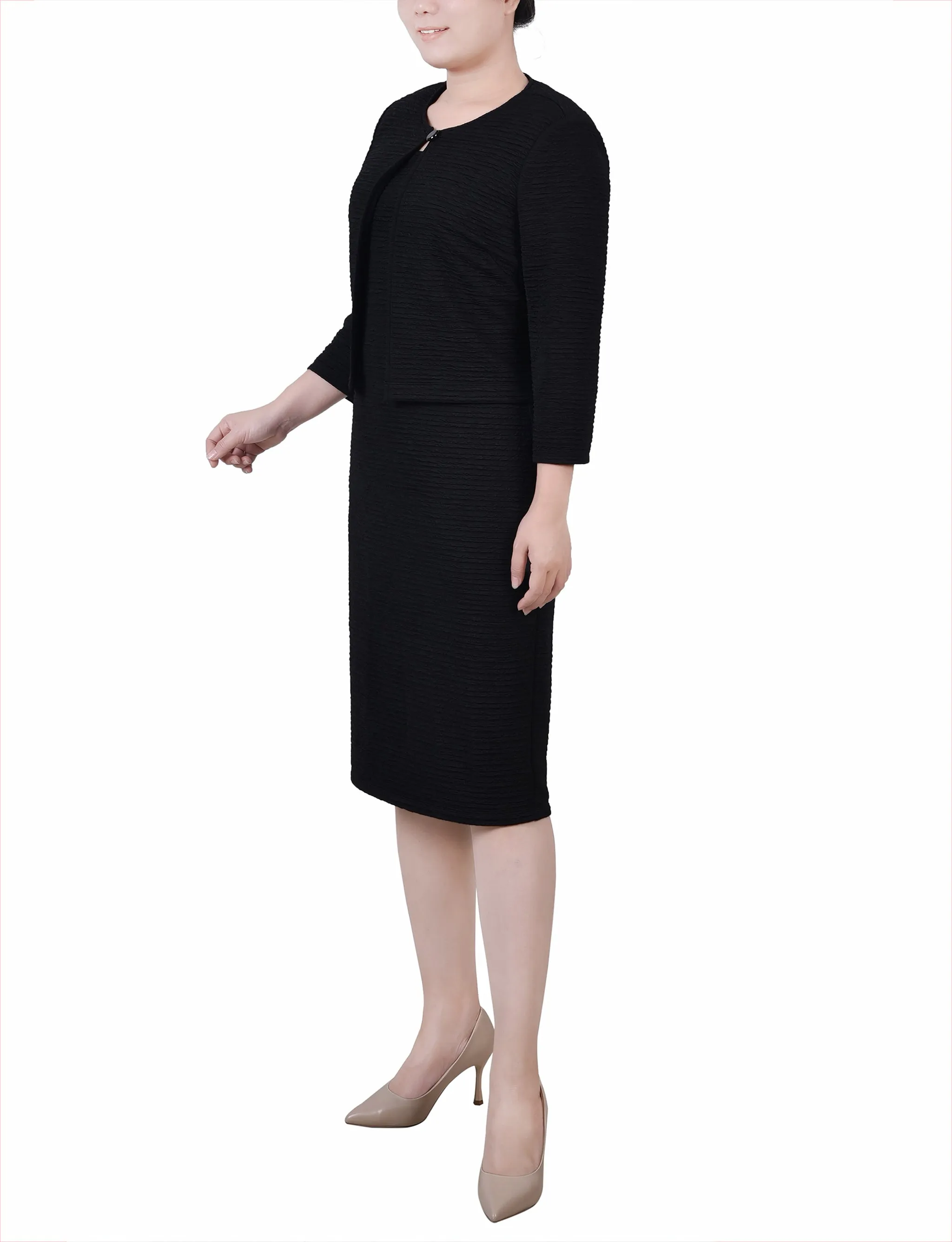 Petite Textured 3/4 Sleeve 2 Piece Dress Set
