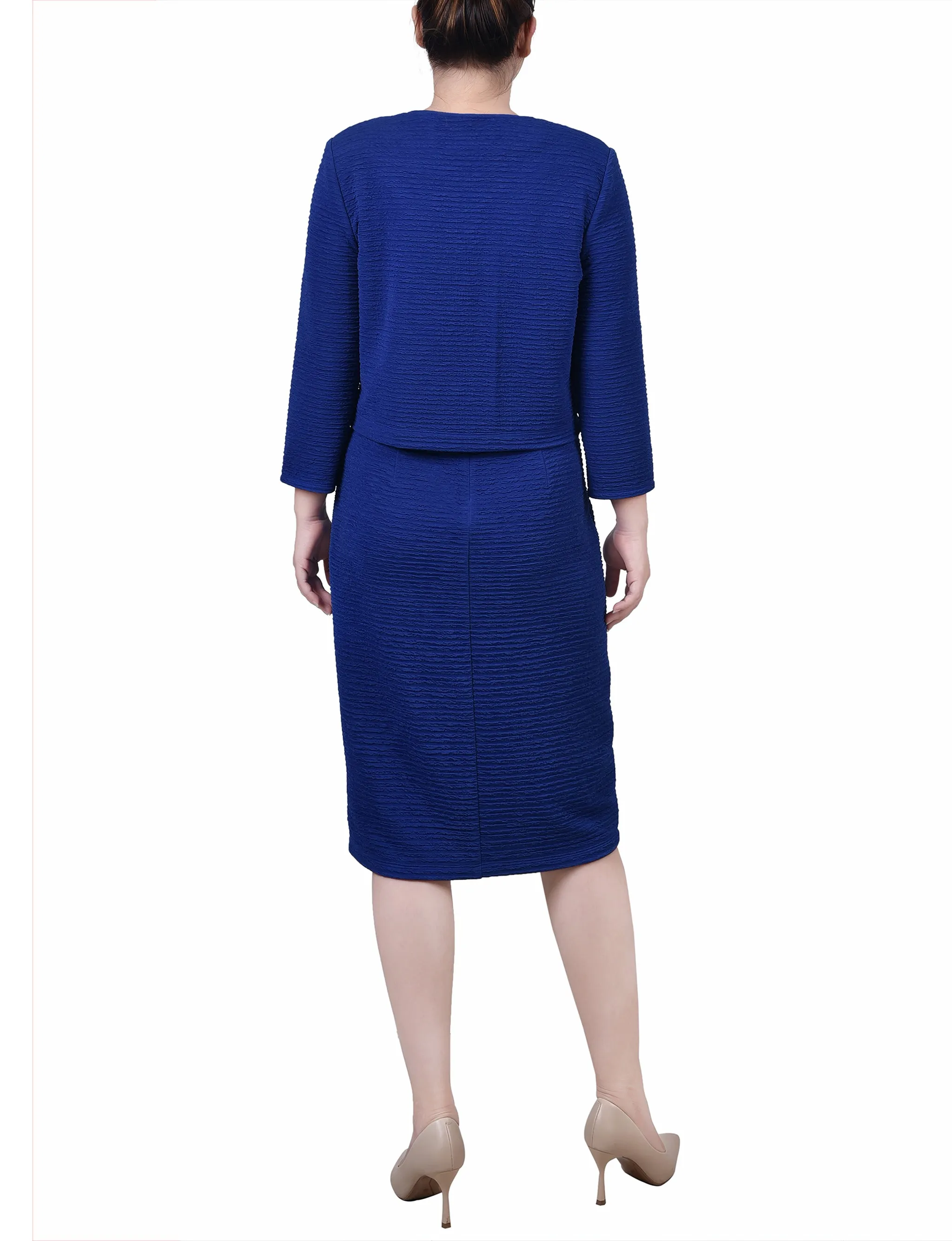 Petite Textured 3/4 Sleeve 2 Piece Dress Set