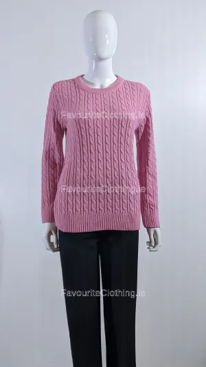 Pink Round Neck Cable Knit Jumper