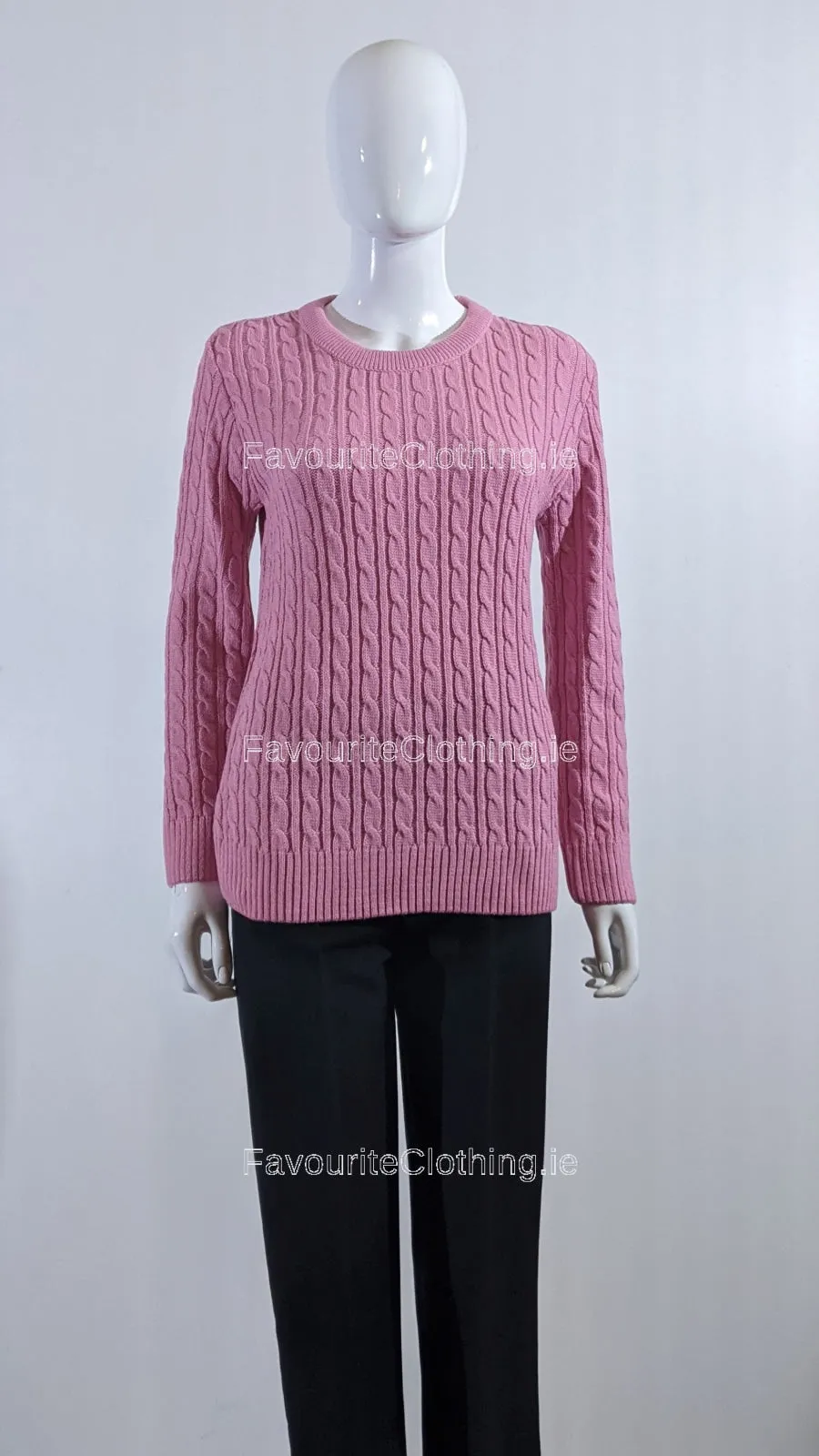 Pink Round Neck Cable Knit Jumper