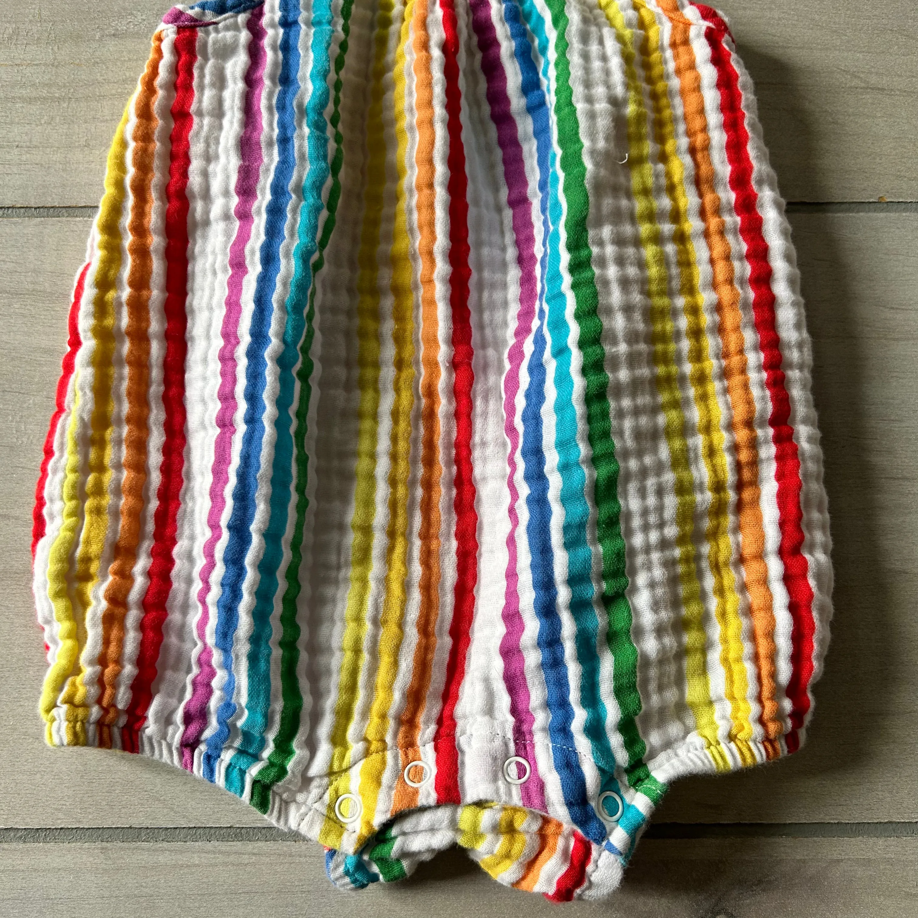 Primary Rainbow Striped Cotton Bubble Romper