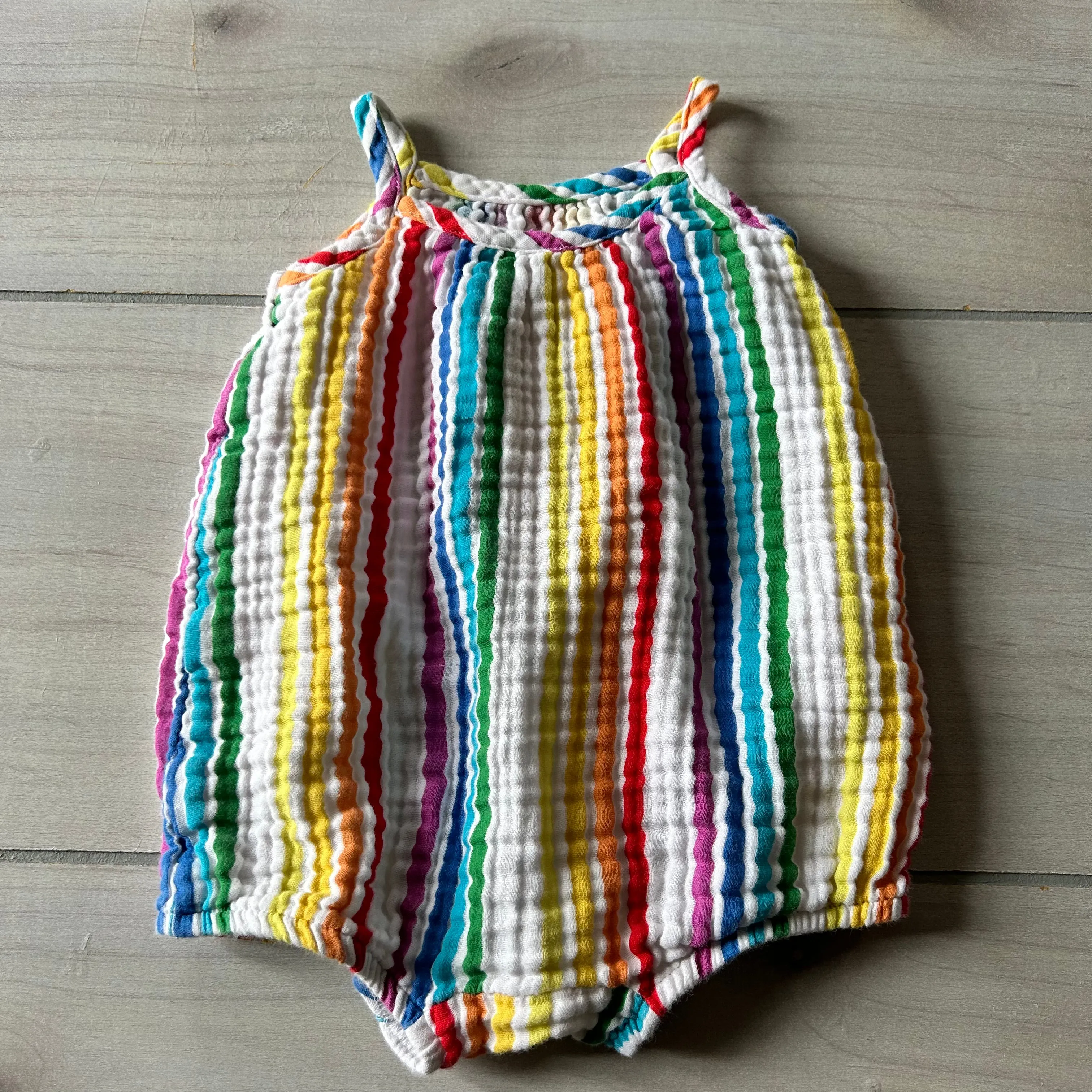 Primary Rainbow Striped Cotton Bubble Romper