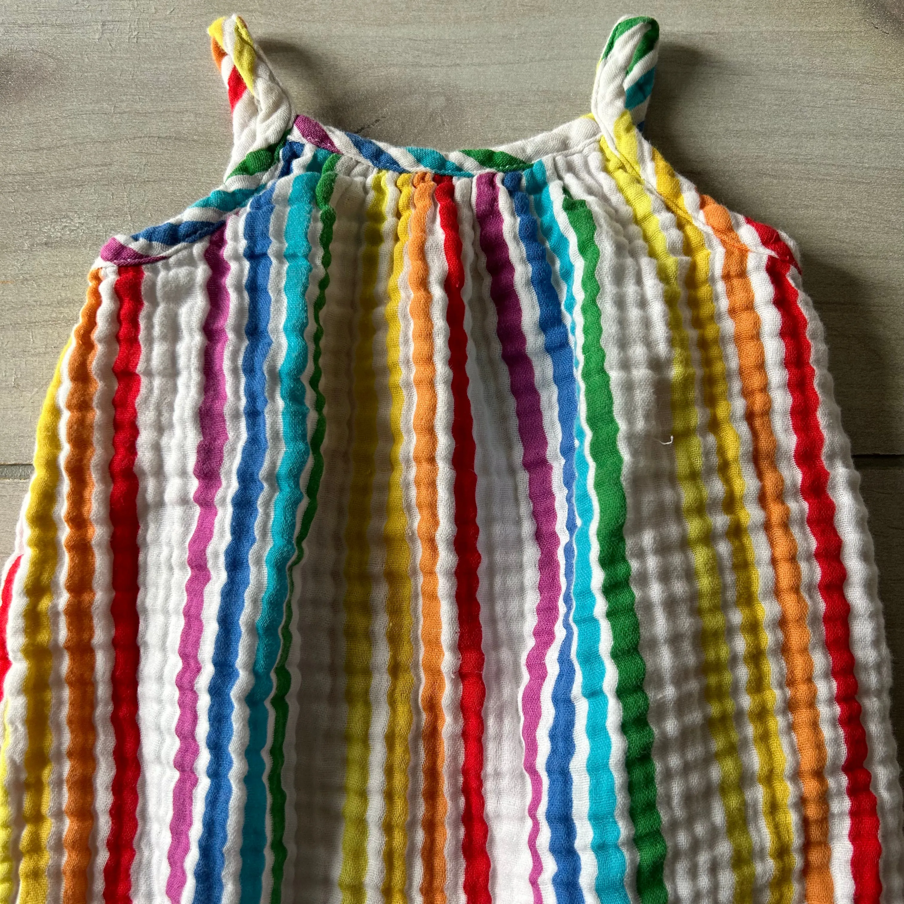 Primary Rainbow Striped Cotton Bubble Romper