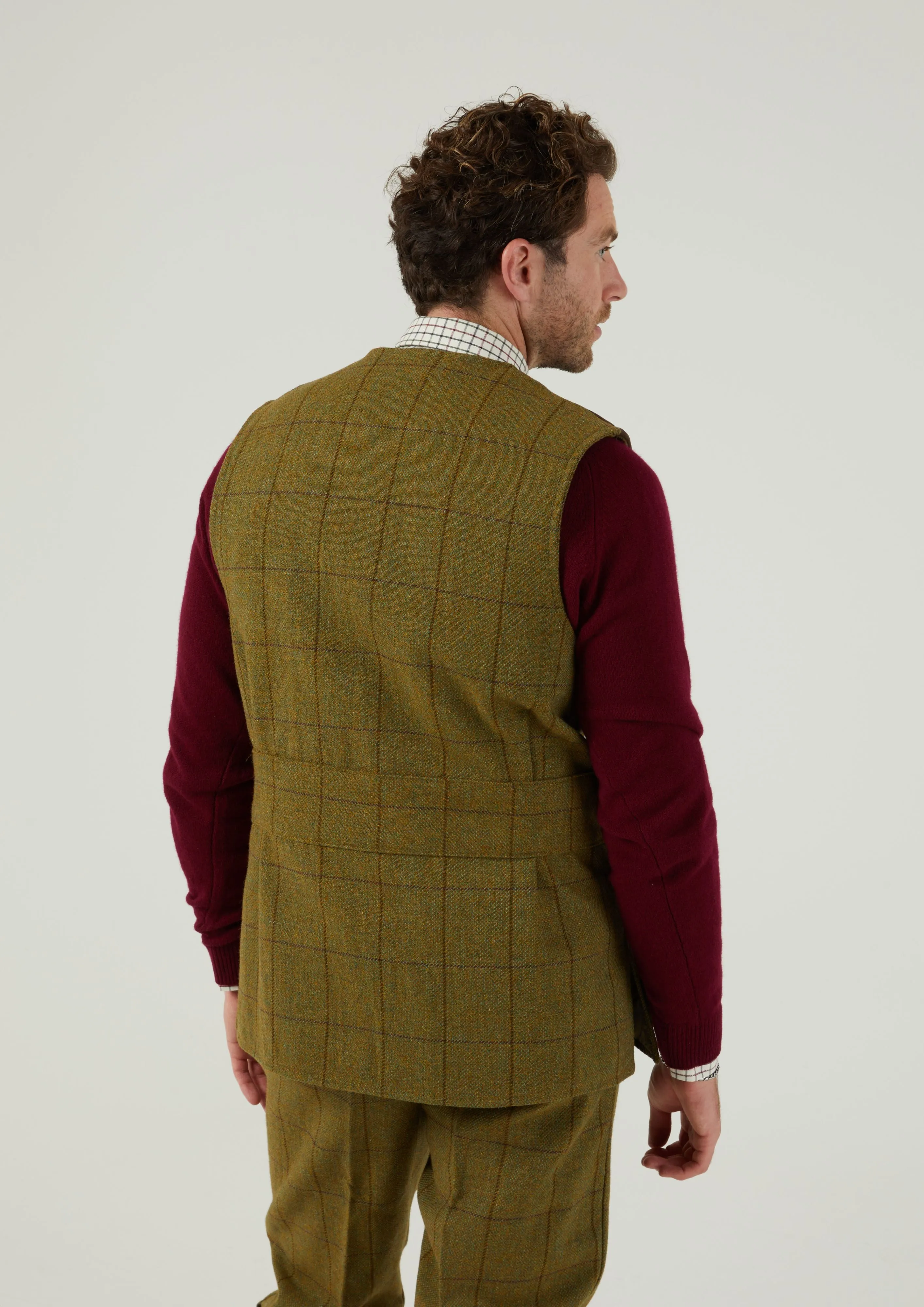 Rutland Men's Tweed Shooting Waistcoat In Lichen - Shooting Fit