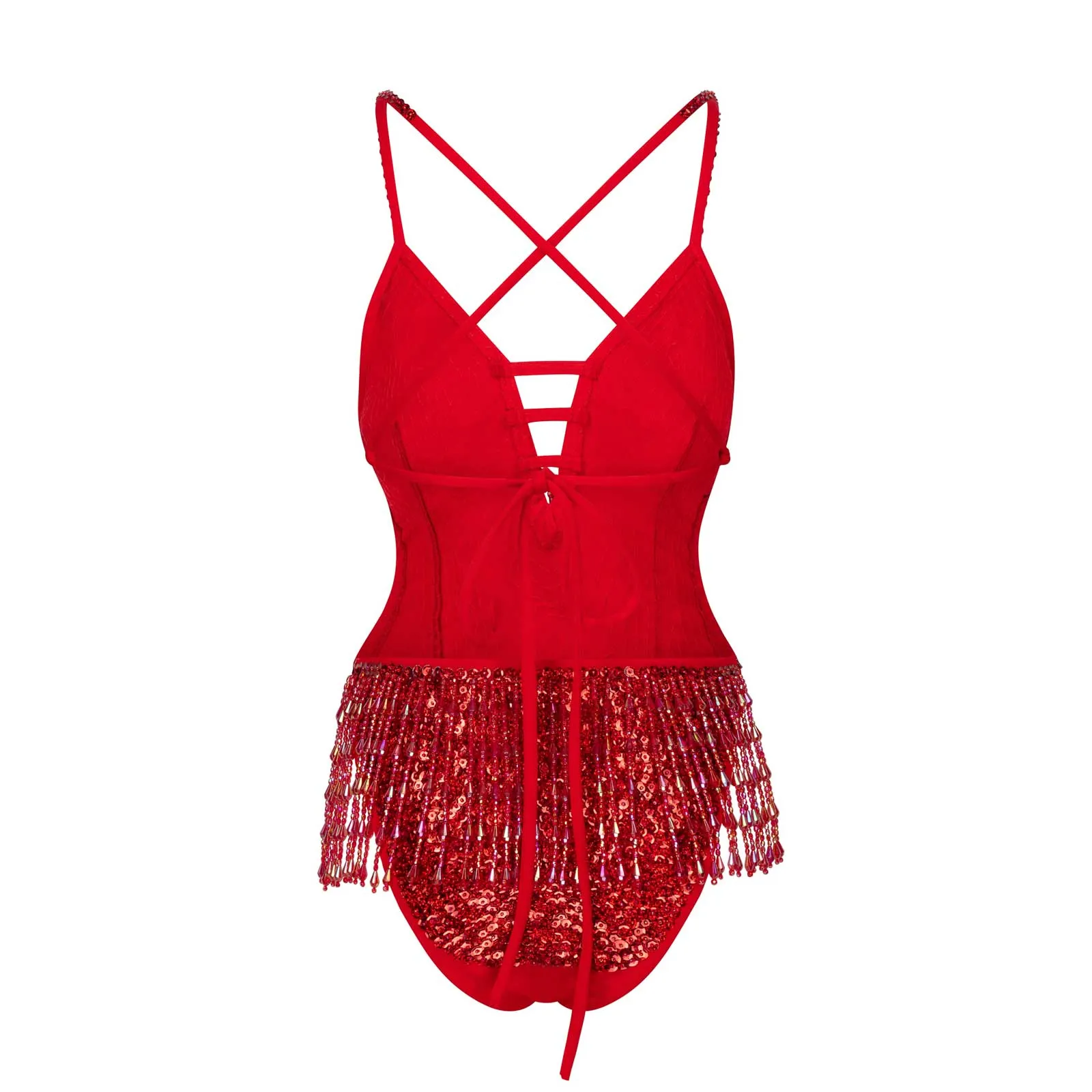 Shimmy Shimmy Sequin Bodysuit in Ruby