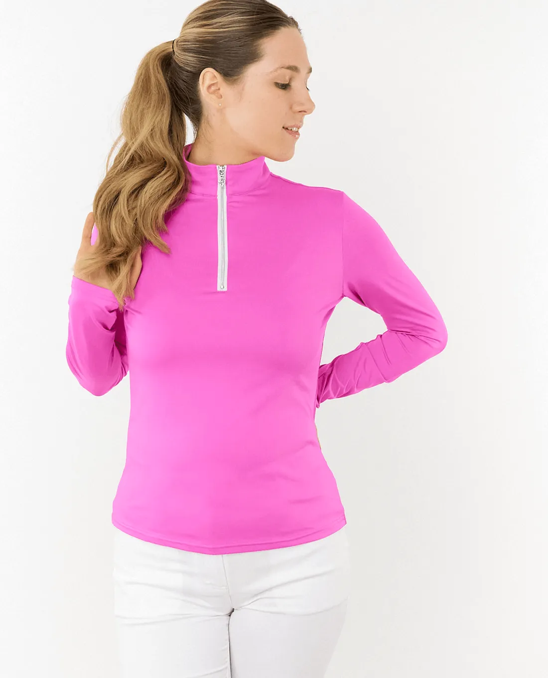 SIZE S - PURE GOLF Tranquility Mid-Zip Top 443 Azalea