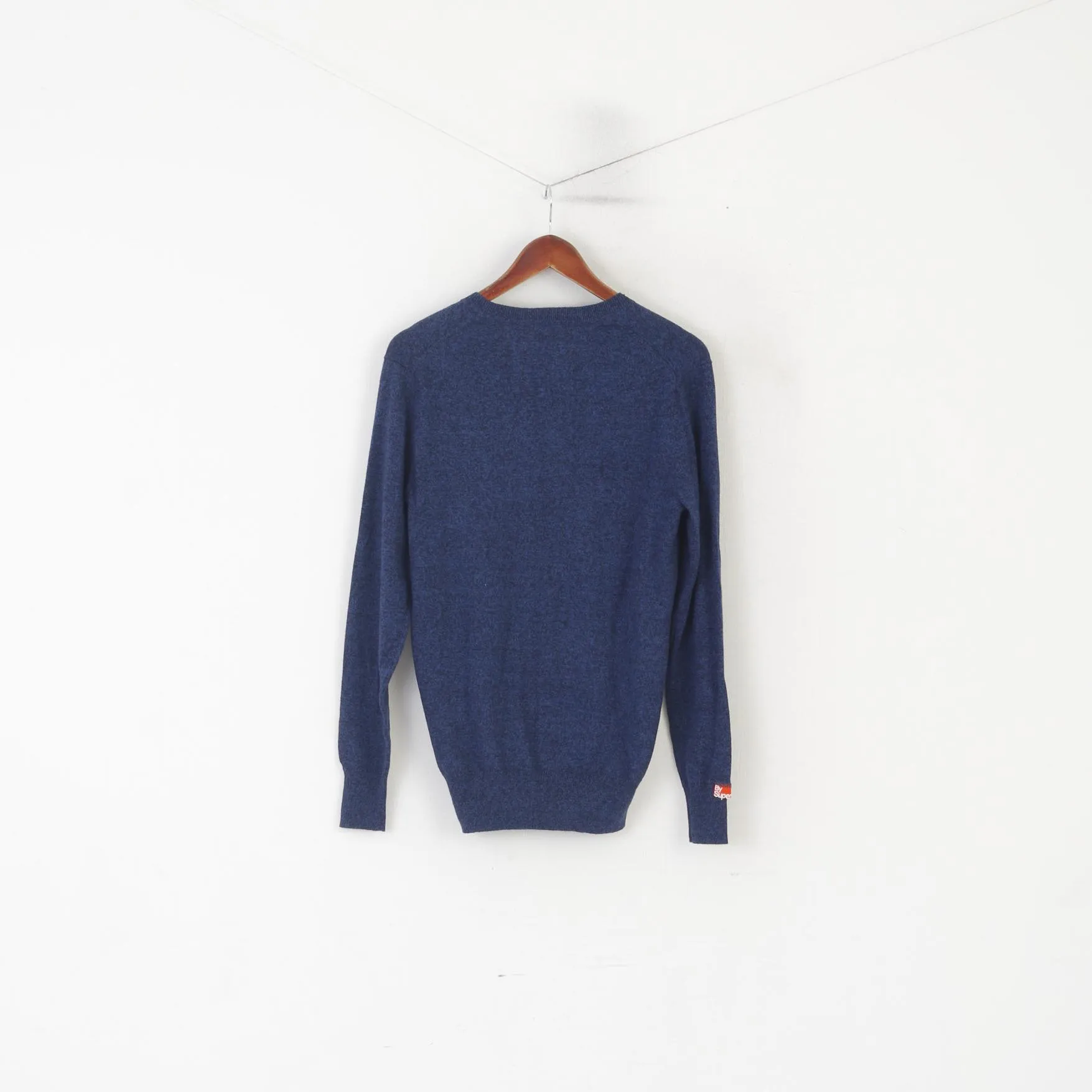 Superdry Men S Jumper Blue Cotton Cashmere Blend V Neck Soft vintage Sweater